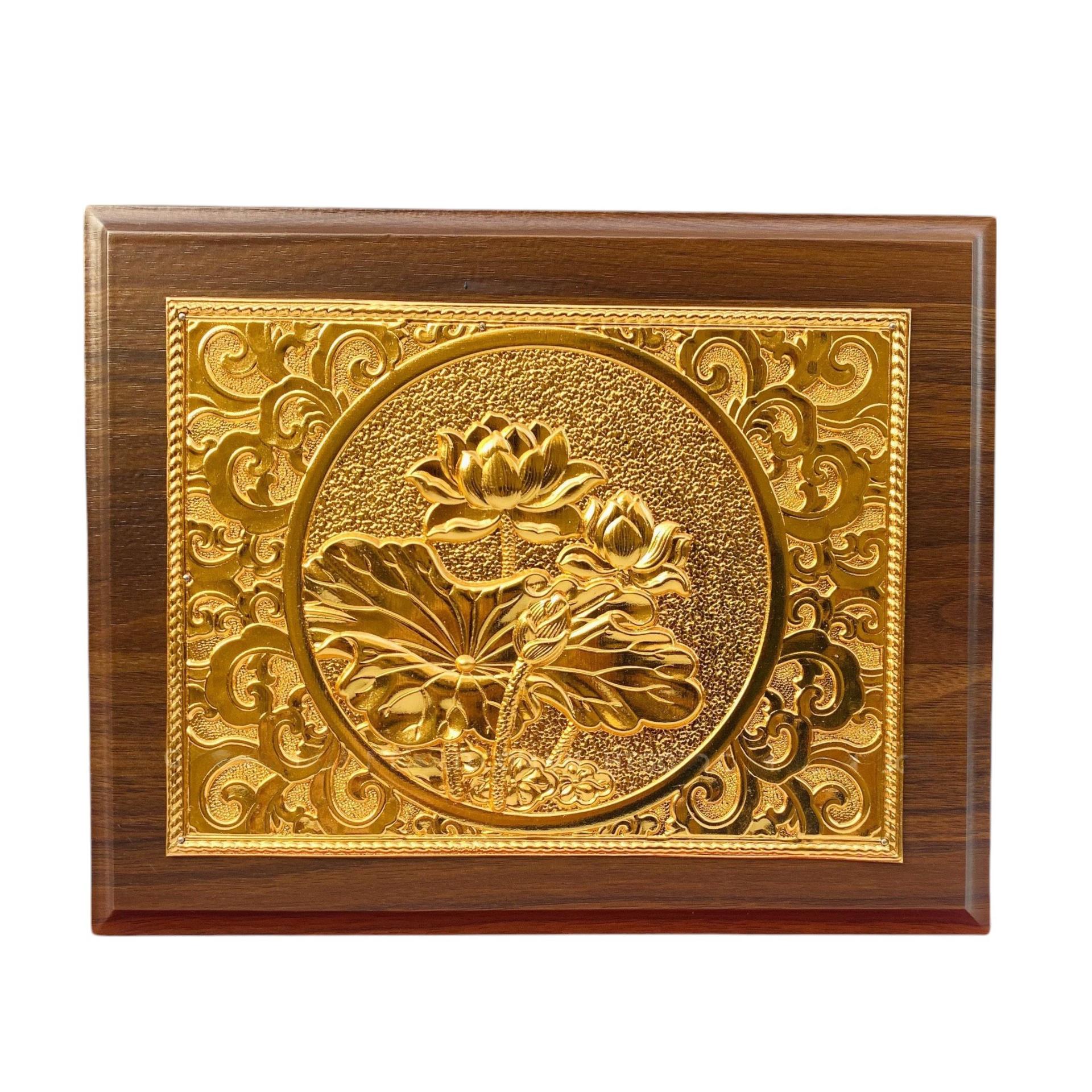 Tranh Đồng Hoa Sen , Dát Vàng ( 20x25cm ) - Cửu Diệu Thiên - SH034