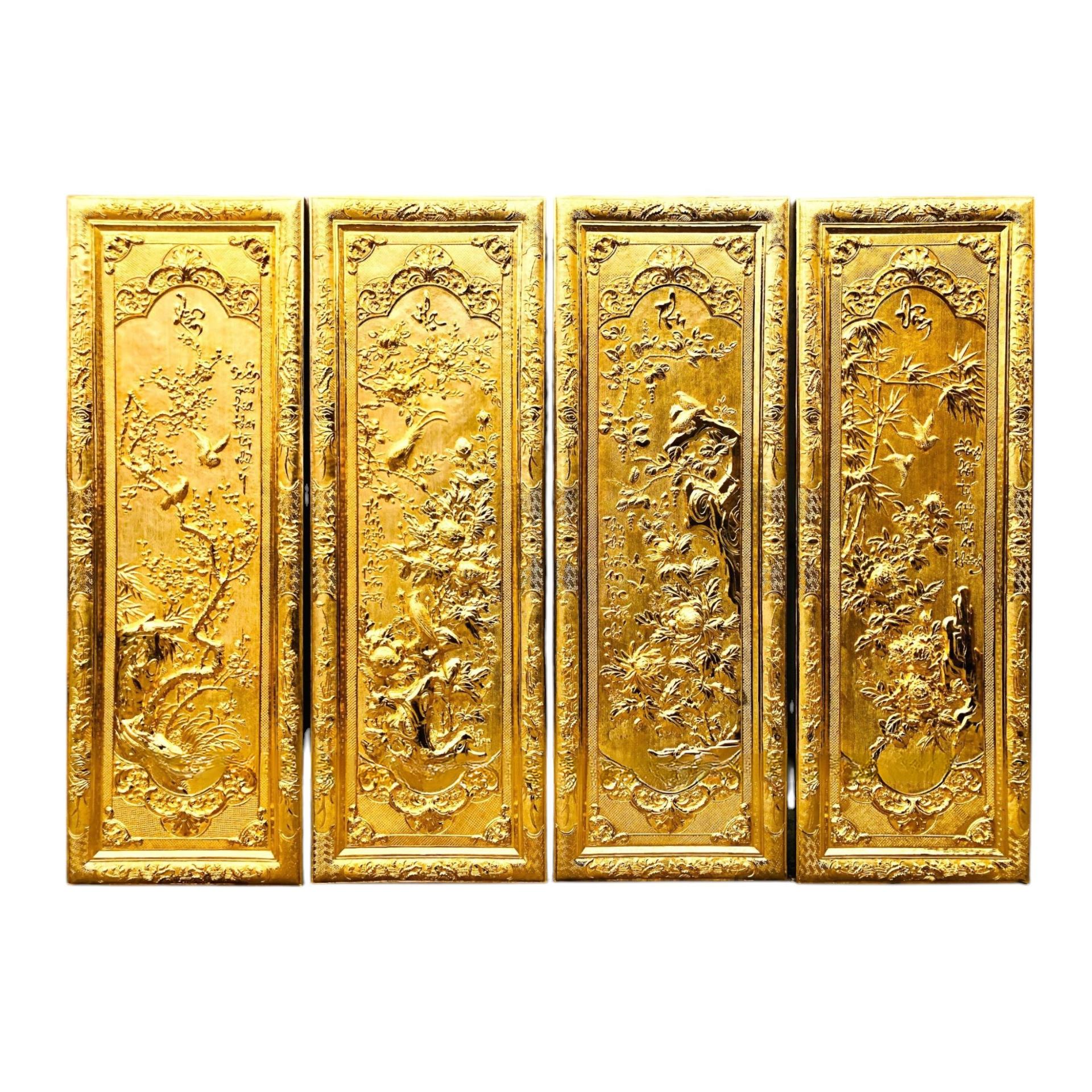 Tranh Đồng Tứ Quý , Mạ Vàng 24K ( 61x1m76 ) - Cửu Diệu Thiên - TQ020