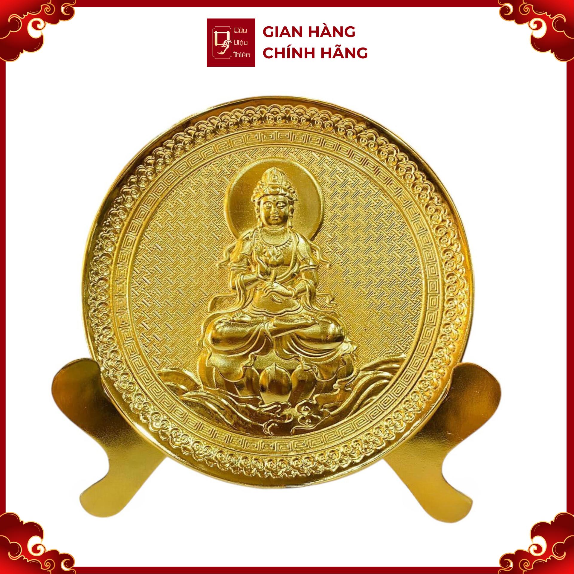 Tranh Đĩa Đồng Tượng Quan Âm , Mạ Vàng 24k ( Đường Kính 21cm ) - Cửu Diệu Thiên - TQ007