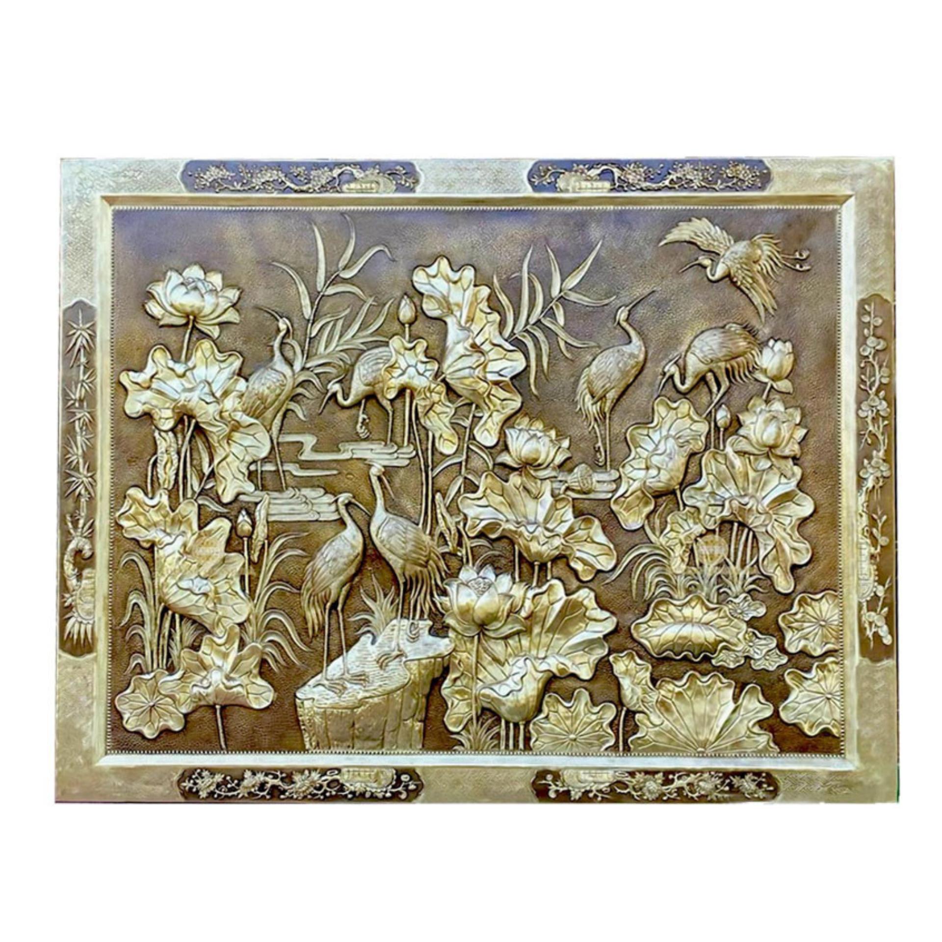 Tranh Sen Hạc - Đồ Đồng Cao Cấp - Cửu Diệu Thiên - THN413