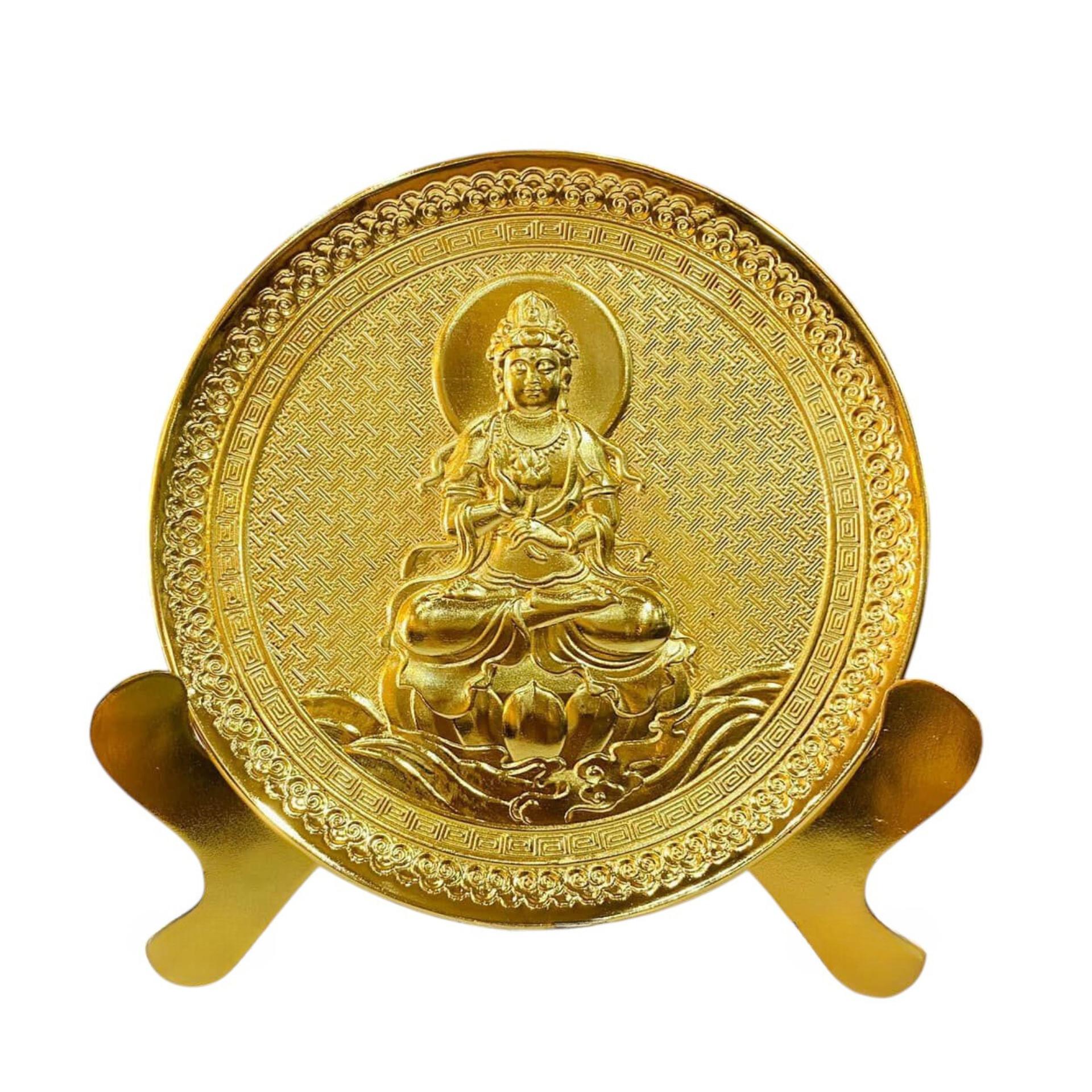 Tranh Đĩa Đồng Tượng Quan Âm , Mạ Vàng 24k ( Đường Kính 21cm ) - Cửu Diệu Thiên - TQ007