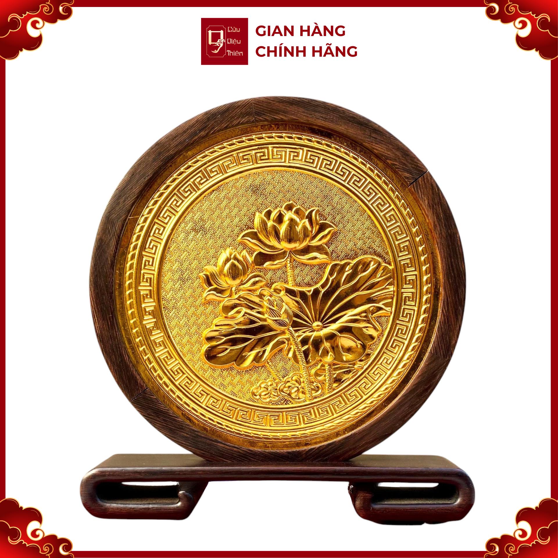 Tranh Đĩa Đồng Hoa Sen 2 Mặt , Mạ Vàng 24K ( Đường Kính 22cm ) - Cửu Diệu Thiên - SD009