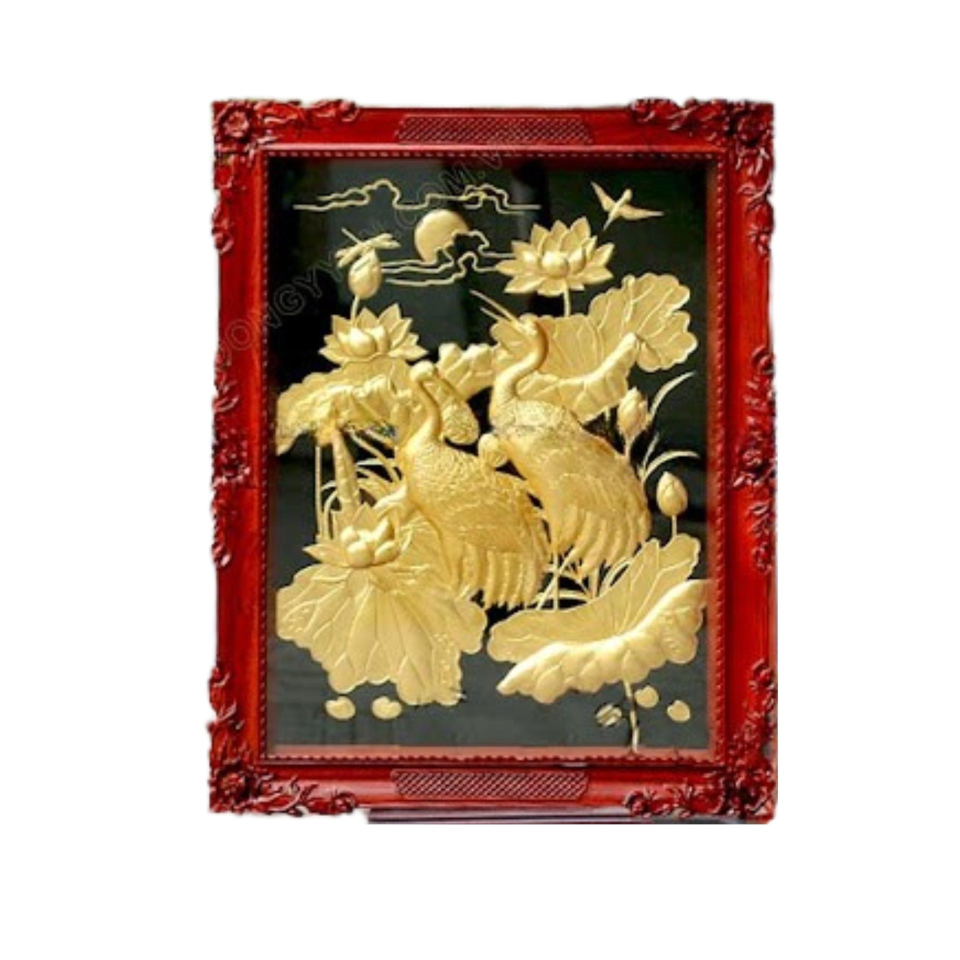 Tranh Sen Hạc - Đồ Đồng Cao Cấp - Cửu Diệu Thiên - THN414