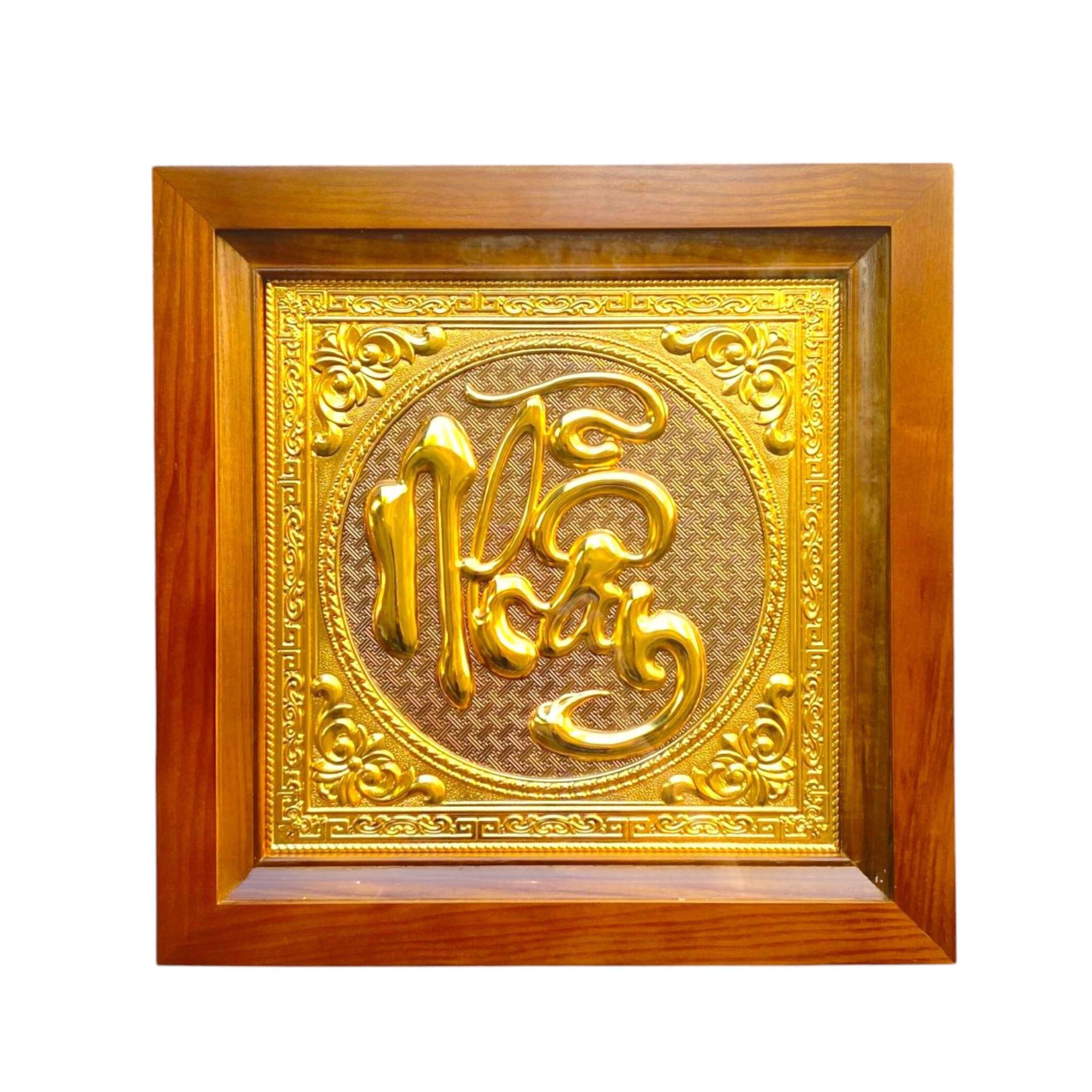 Tranh Đồng Chữ Nhẫn , Dát Vàng ( 38x38cm ) - Cửu Diệu Thiên - CM11
