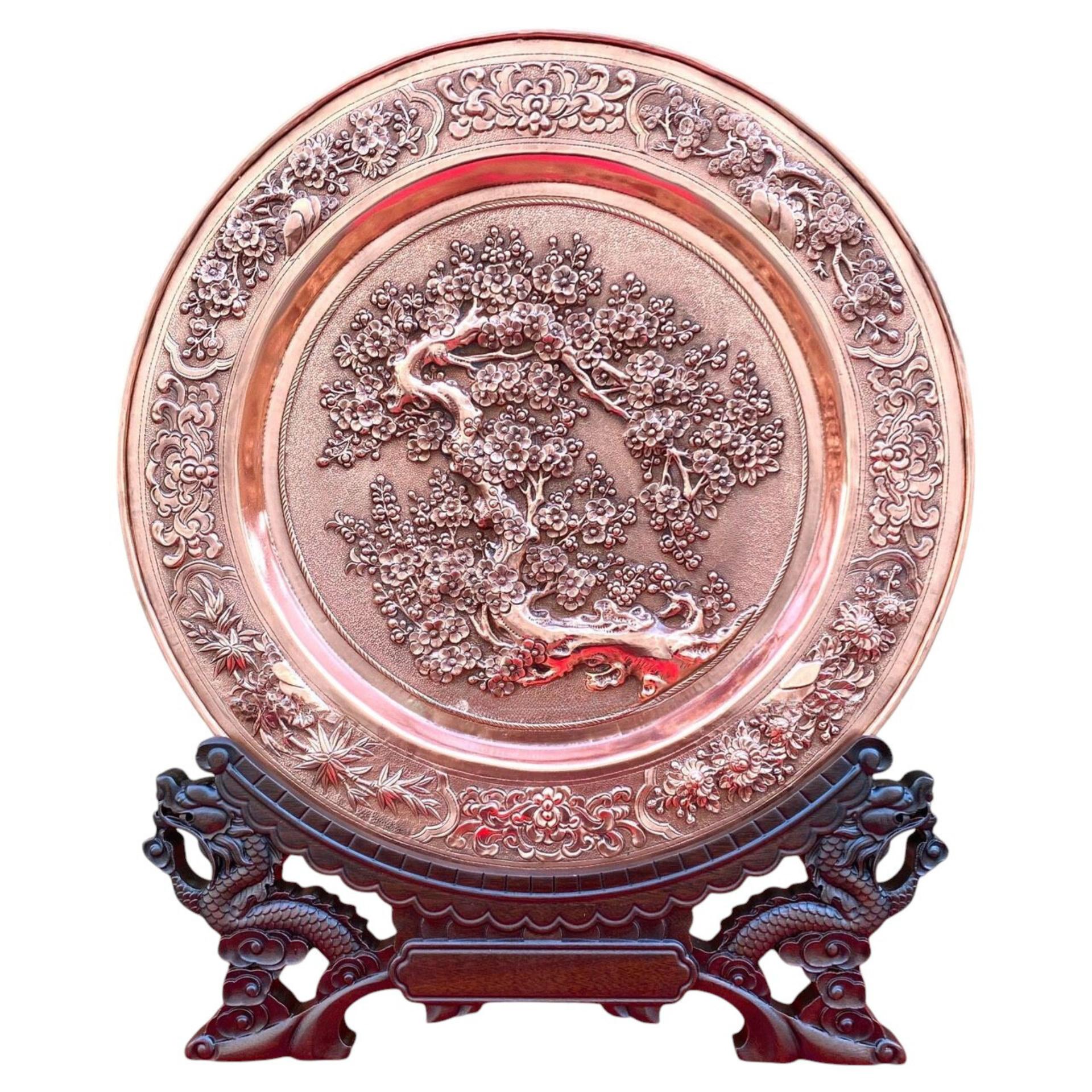 Tranh Đĩa Đồng Mai Khai Phú Quý ( 35x41cm ) - Cửu Diệu Thiên - TD009