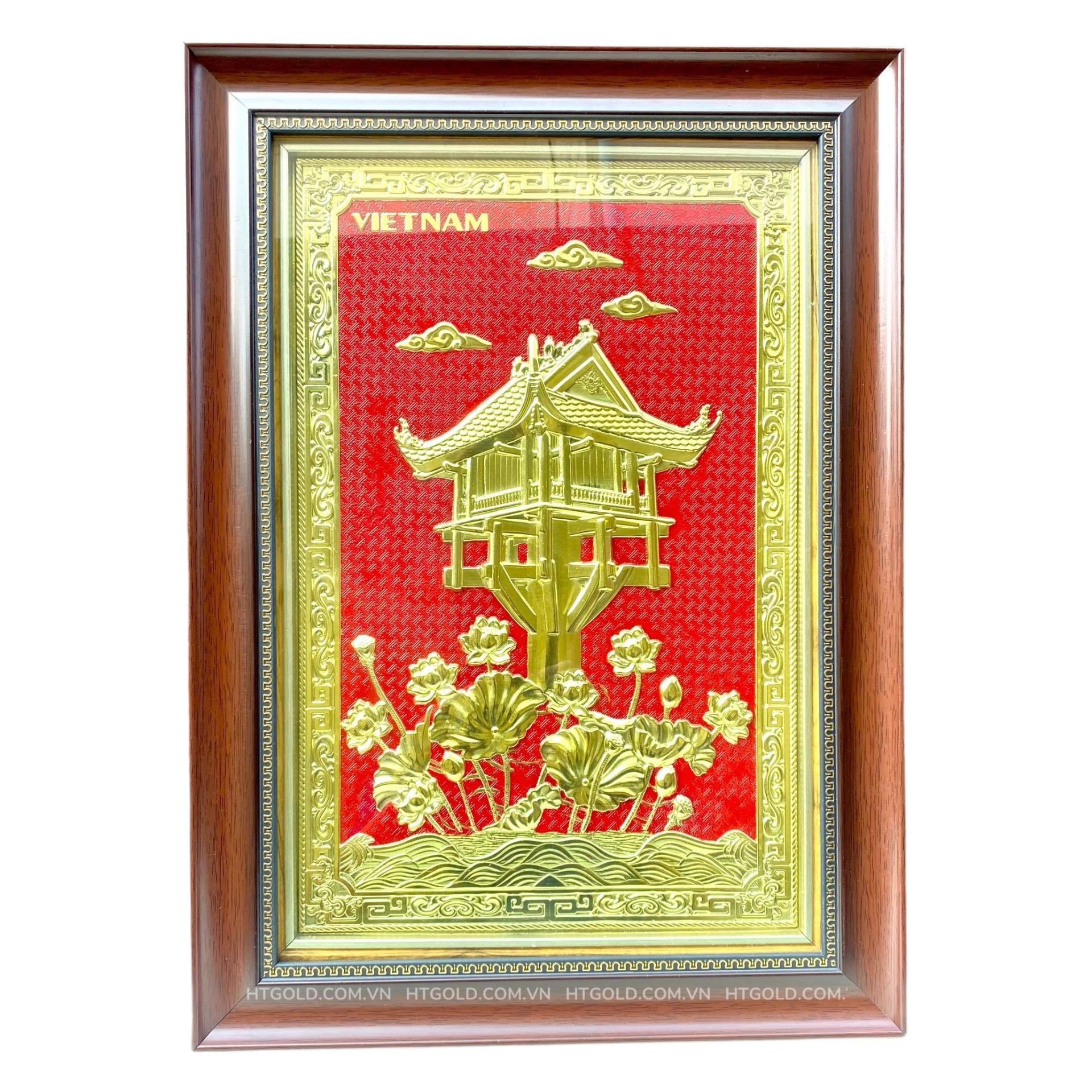 Tranh Đồng Chùa Một Cột - Đồng Đỏ , Giả Cổ ( 40x55cm ) - Cửu Diệu Thiên - MC005