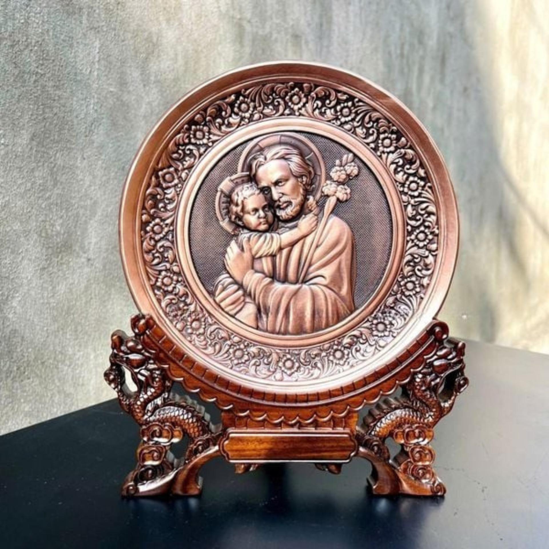 Tranh Đồng Công Giáo - Chúa Giêsu Và Mẹ Maria ( Đường Kính 19cm ) - Đồ Đồng Cửu Diệu Thiên - TCG001
