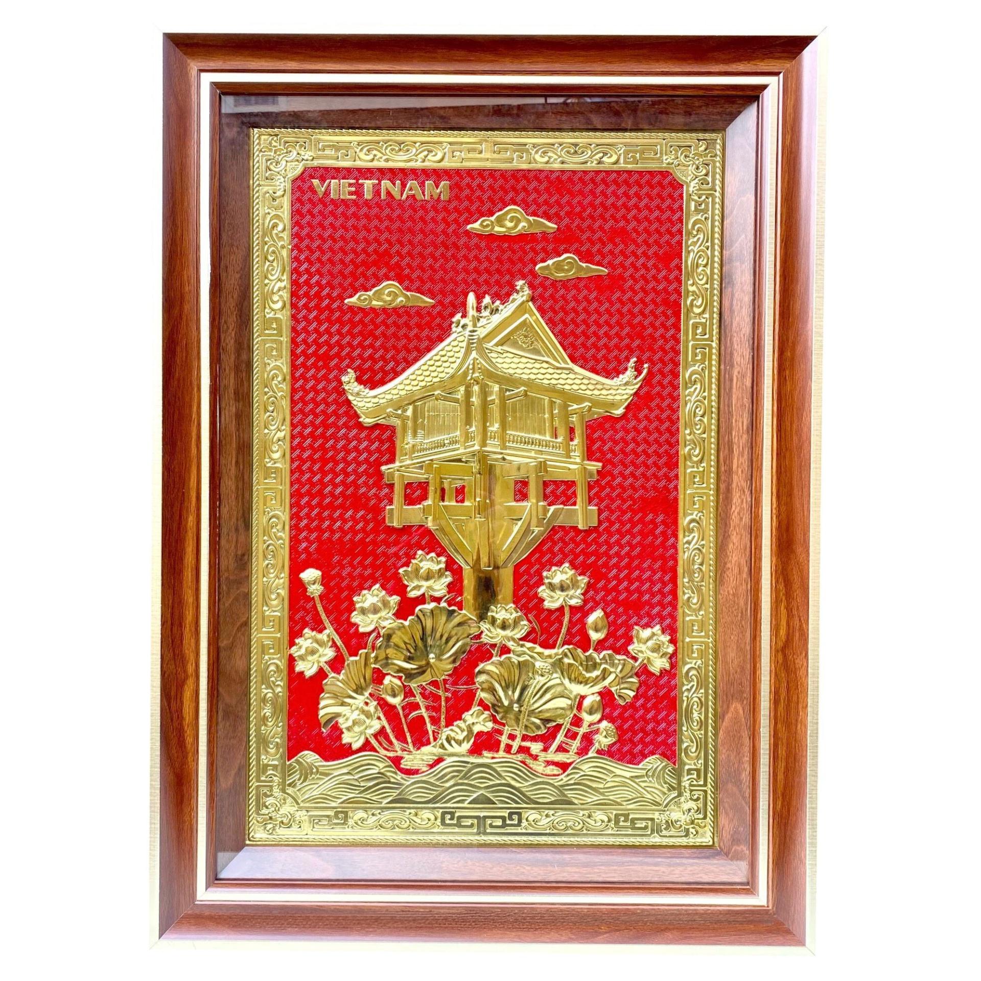 Tranh Đồng Chùa Một Cột - Đồng Đỏ , Giả Cổ ( 50x70cm ) - Cửu Diệu Thiên - MC0019