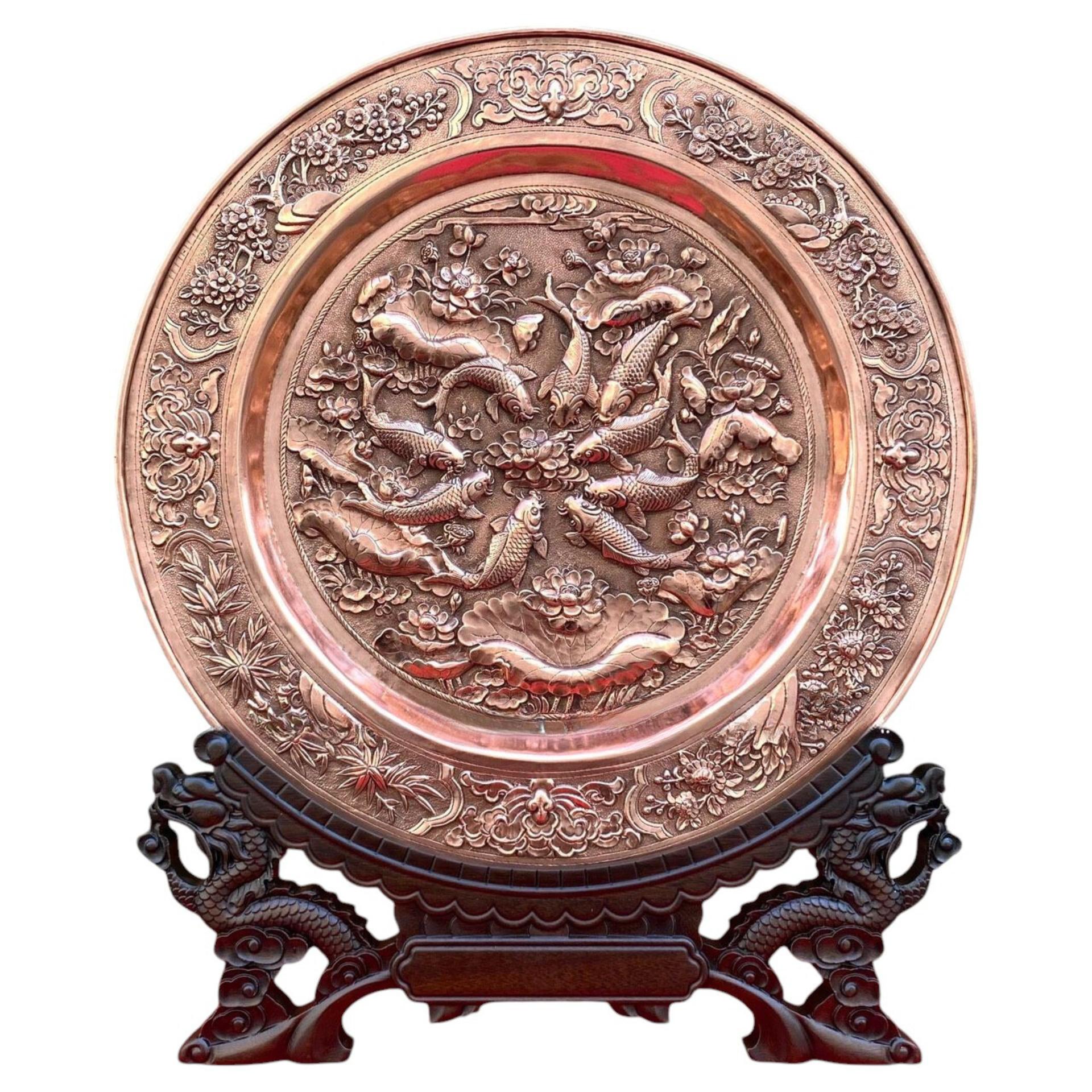 Tranh Đĩa Đồng Cửu Ngư Quần Hội ( 35x41cm ) - Cửu Diệu Thiên - TD017