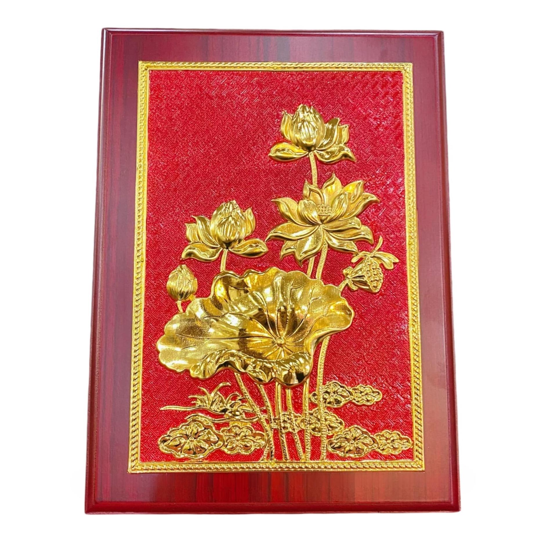 Tranh Đồng Hoa Sen Mạ Vàng 24k ( 32x23cm ) - Cửu Diệu Thiên  - ĐH001