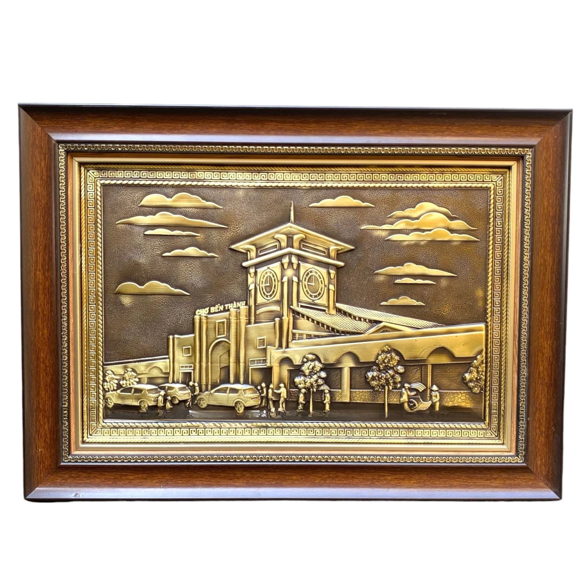 Tranh Đồng Chợ Bến Thành , Giả Cổ ( 40x55cm ) - Cửu Diệu Thiên - BT005