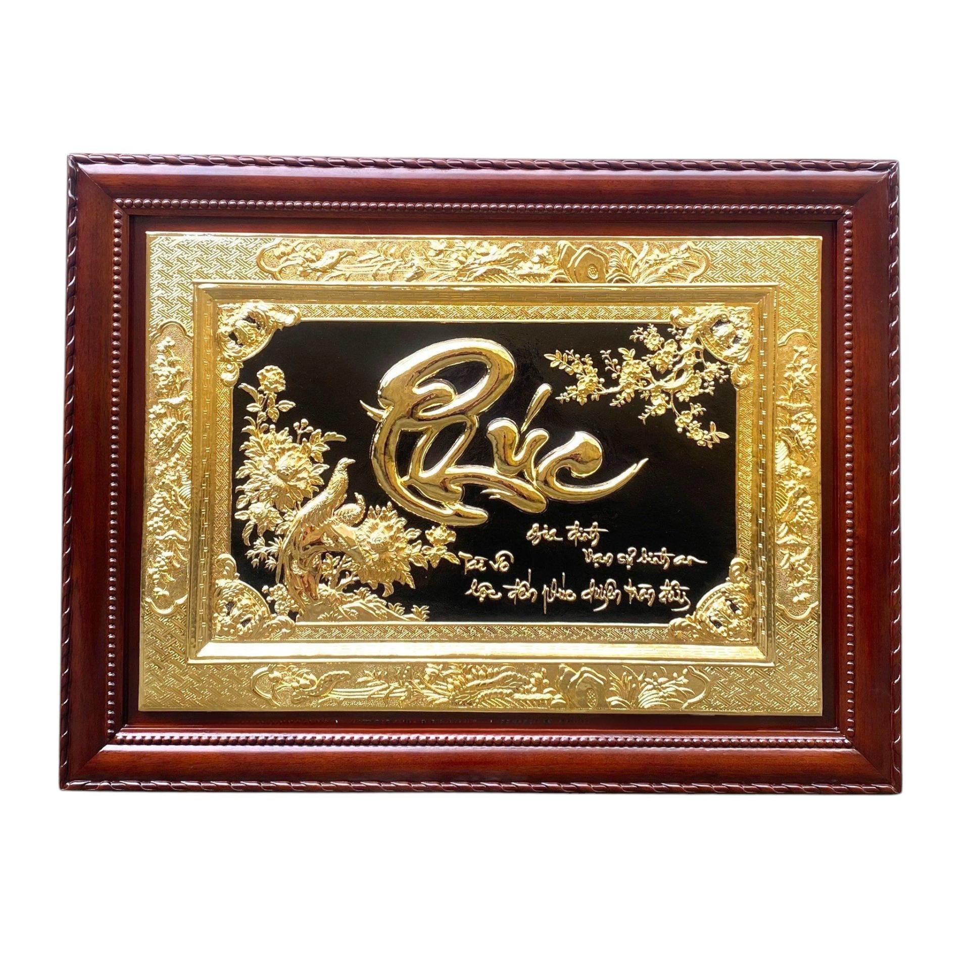 Tranh Đồng Chữ Phúc , Mạ Vàng 24K - Khung Gỗ Gụ ( 81x127cm ) - Cửu Diệu Thiên - THN249