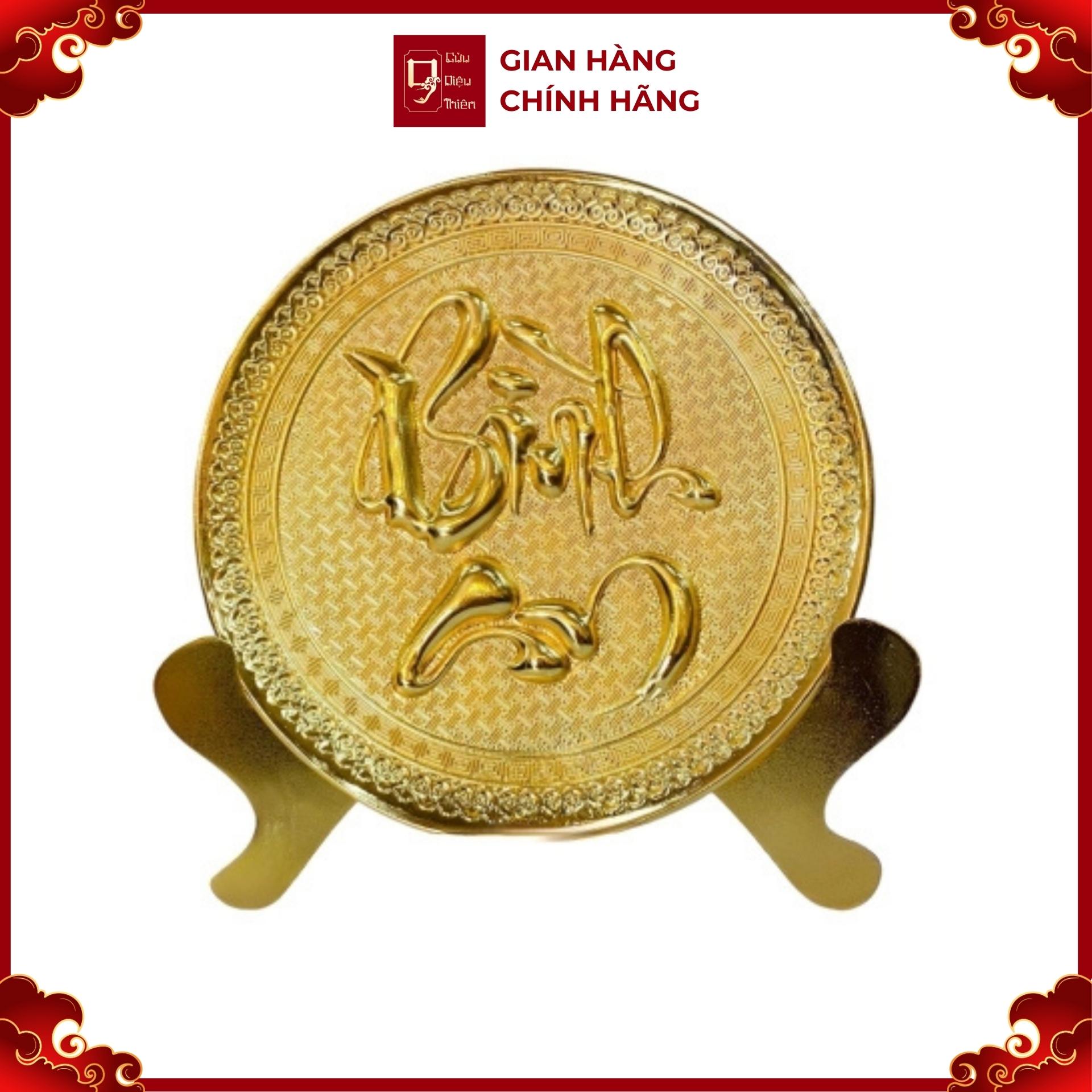 Trang Đĩa Chữ Bình An Bằng Đồng Mạ Vàng 24k ( Đường Kính 21cm ) - Cửu DIệu Thiên - TD003