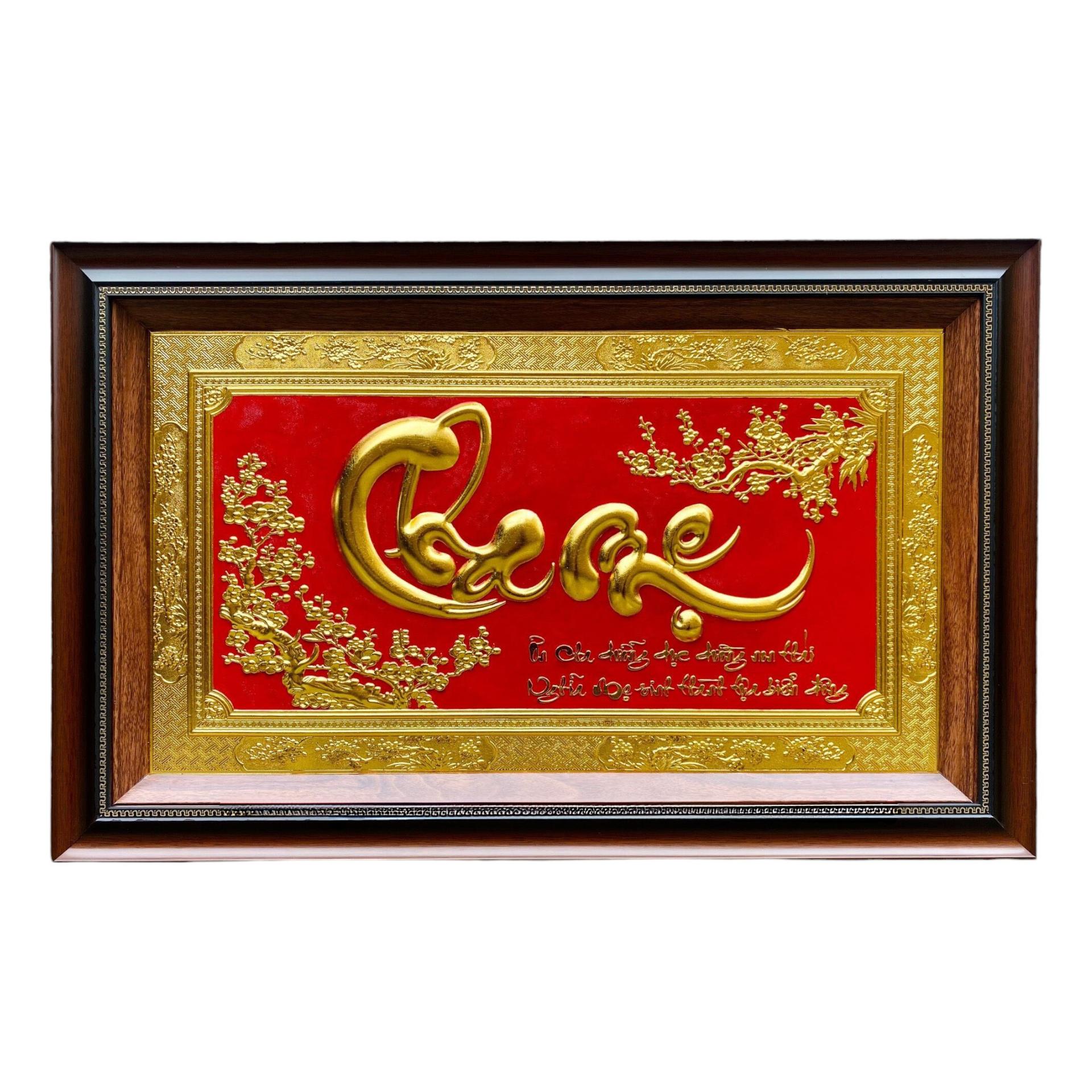 Tranh Đồng Chữ Cha Mẹ , Dát Vàng ( 50x80cm ) -Cửu Diệu Thiên - CM007
