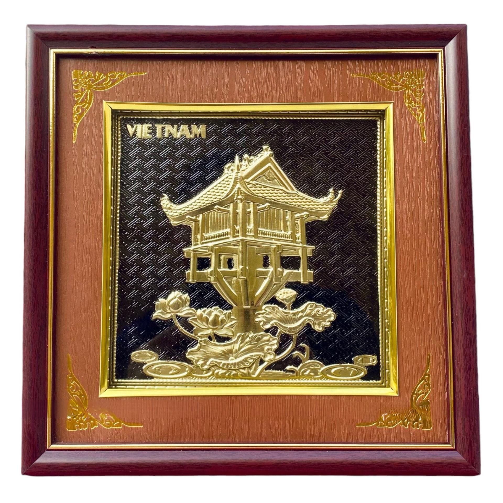 Tranh Đồng Chùa Một Cột - Đồng Đỏ , Giả Cổ ( 26x26cm ) - Cửu Diệu Thiên - MC001