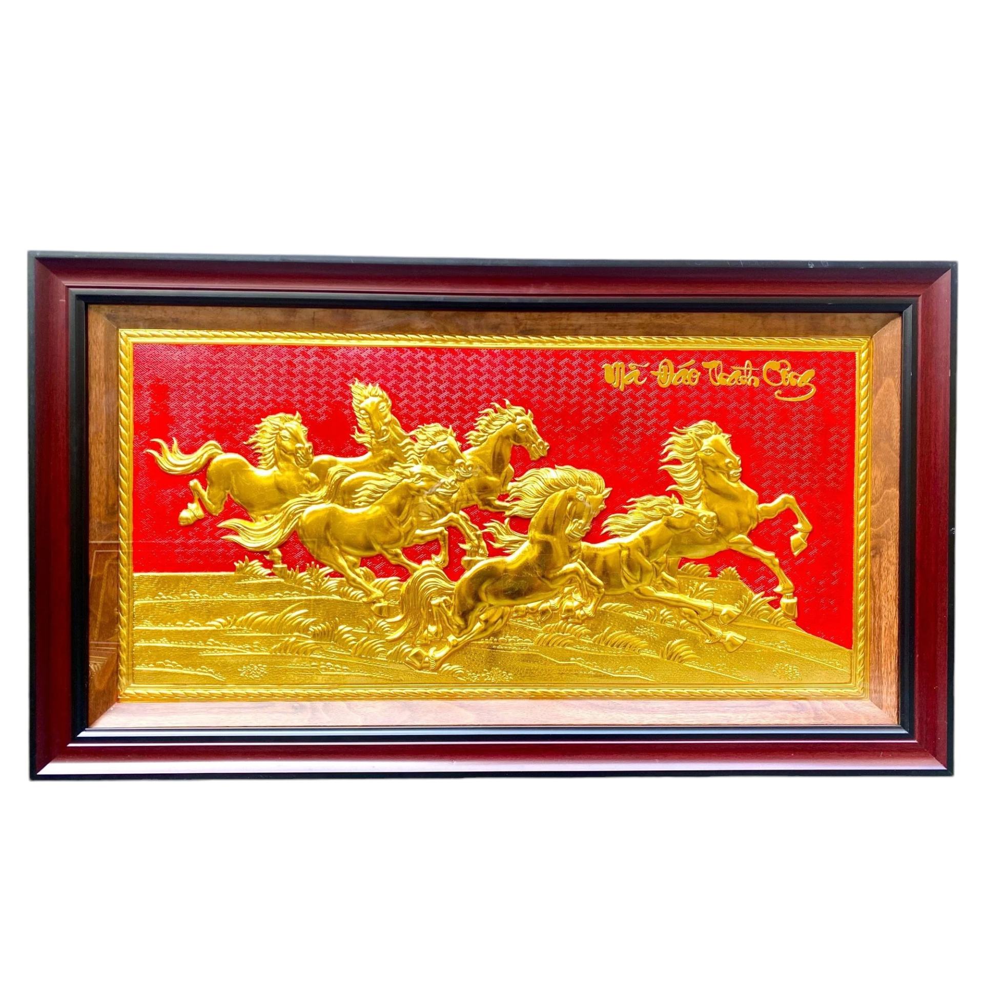 Tranh Đồng Mã Đáo Thành Công , Dát Vàng ( 50x90cm ) - Cửu Diệu Thiên - MD0011