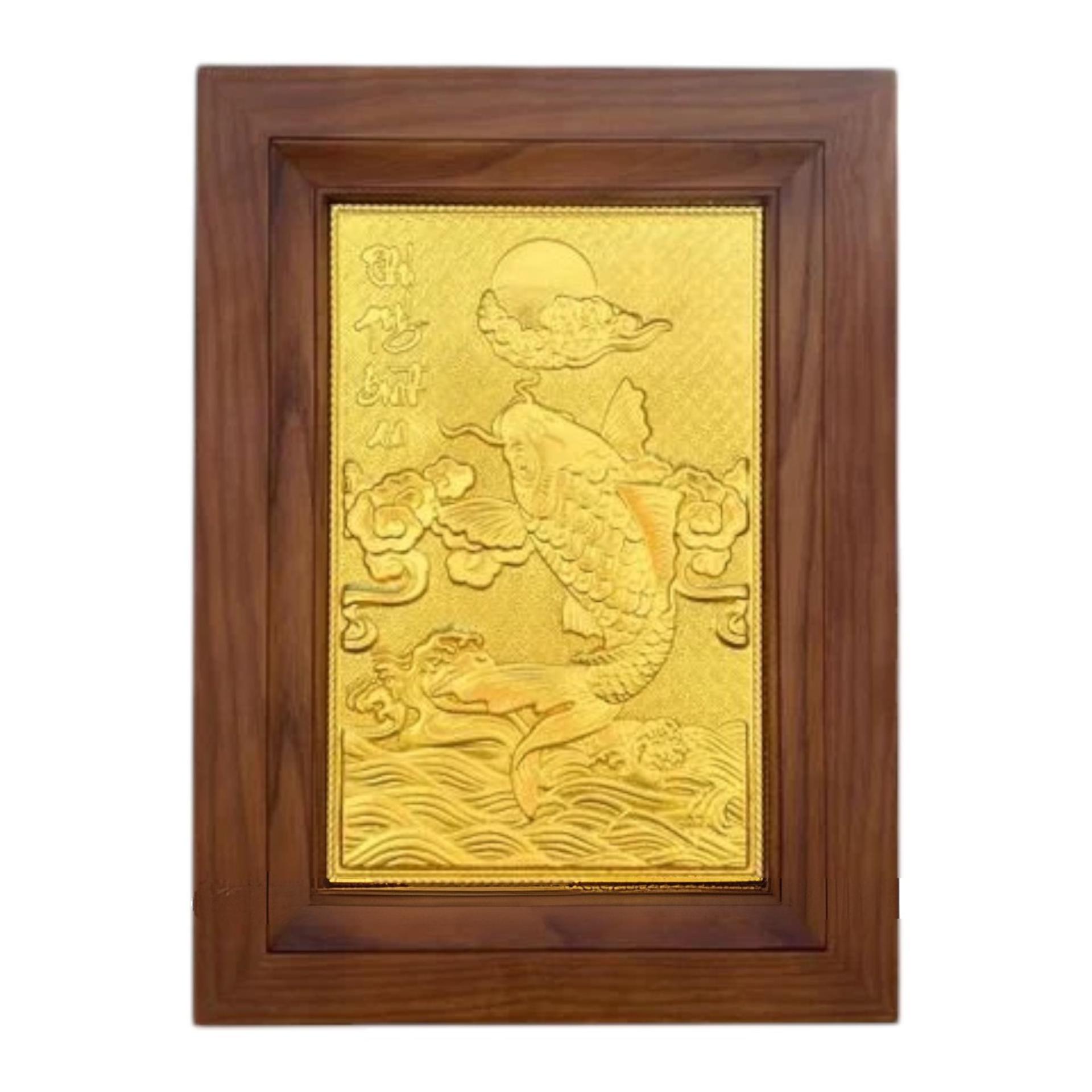 Tranh Đồng Cá Chép Vượt Vũ Môn Quan , Mạ Vàng 24K ( 28x38cm ) - Cửu Diệu Thiên - THN340