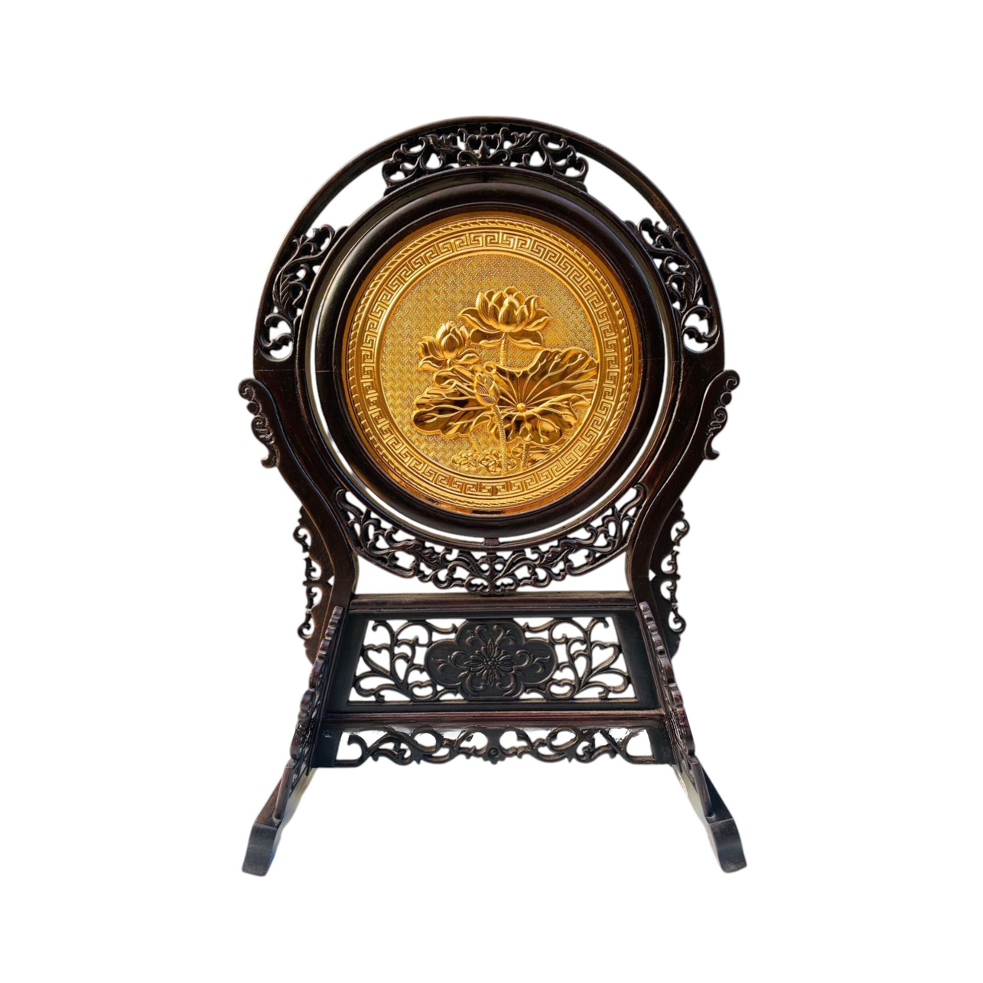 Tranh Đĩa Đồng Hoa Sen 2 Mặt , Mạ Vàng 24K ( Đường Kính 31cm ) - Cửu Diệu Thiên - SD0010