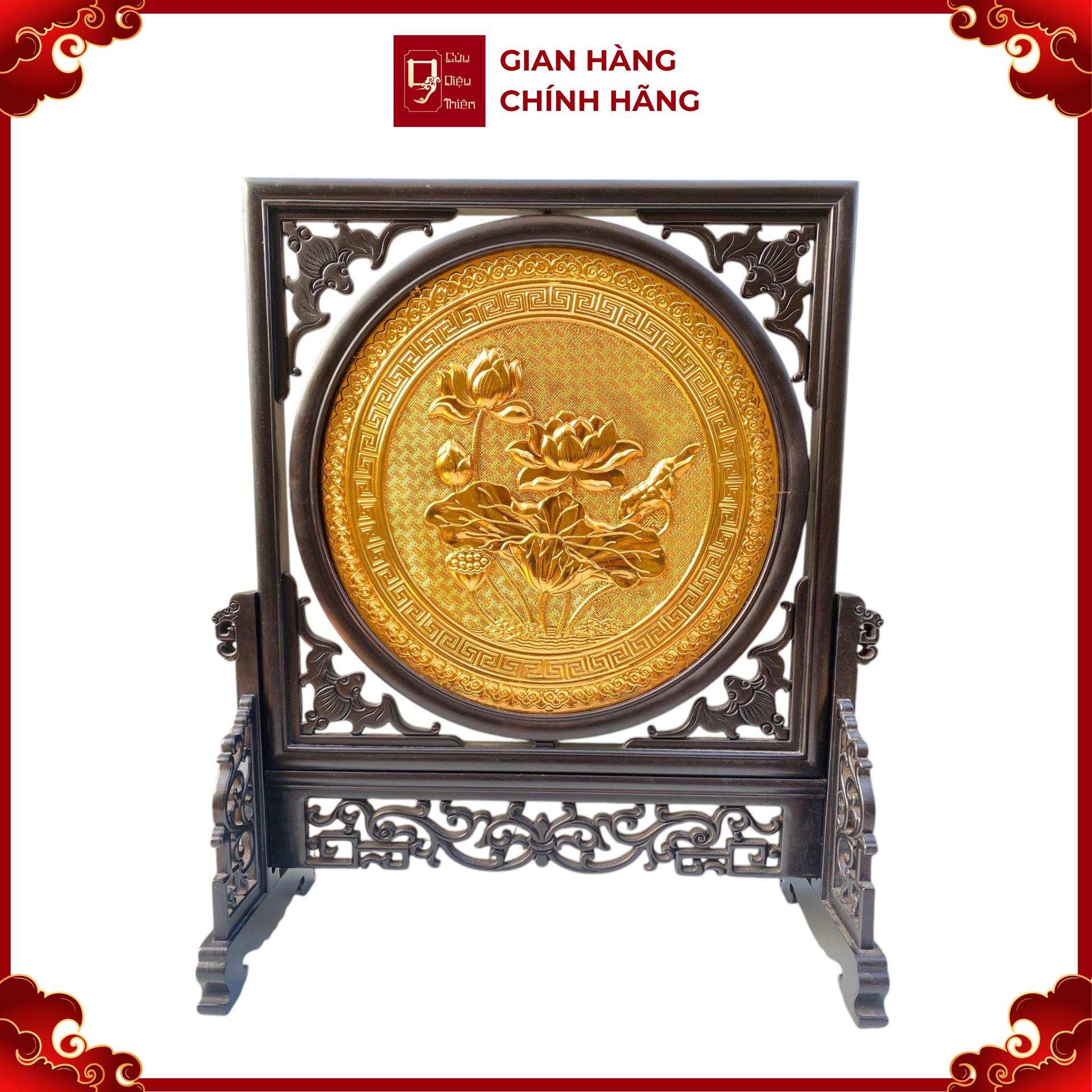 Tranh Đĩa Đồng Hoa Sen 2 Mặt , Mạ Vàng 24K ( Đường Kính 44cm ) - Cửu Diệu Thiên - SD0011