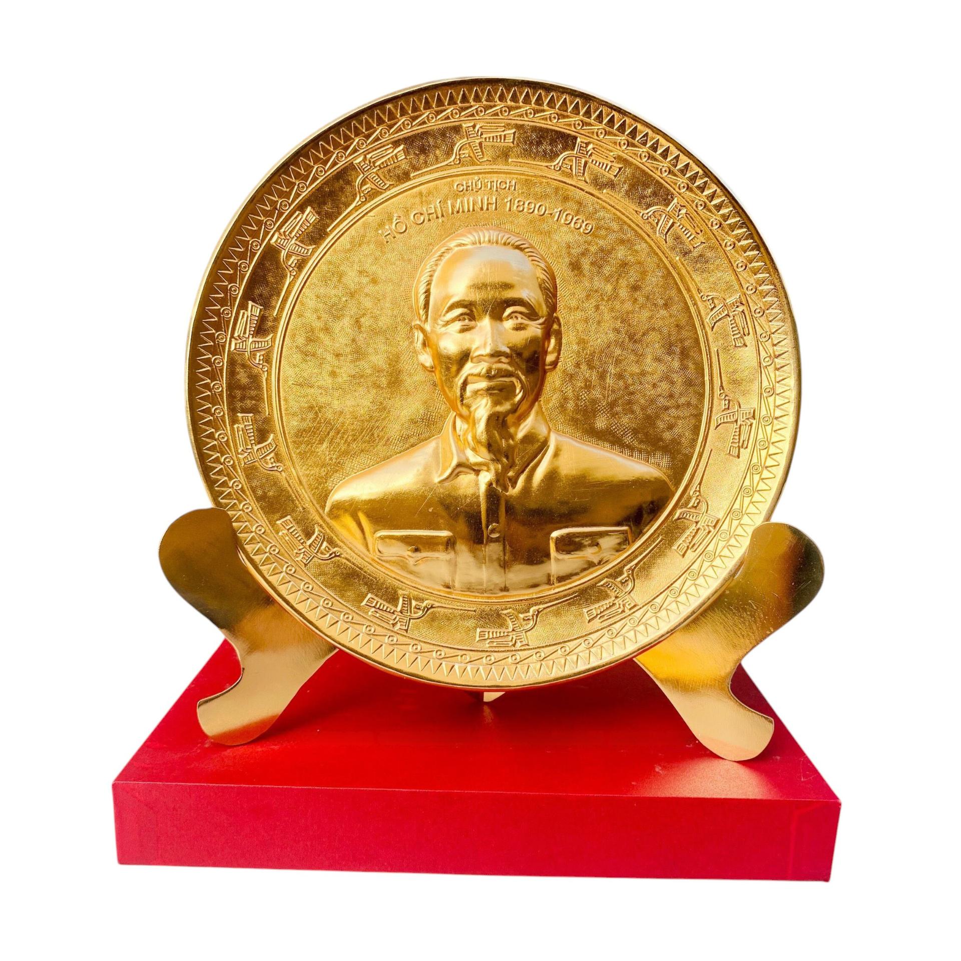 Tranh Đĩa Đồng Chân Dung Chủ Tịch Hồ Chí Minh , Mạ Vàng 24k ( Cao 23cm ) - Cửu Diệu Thiên - TD034