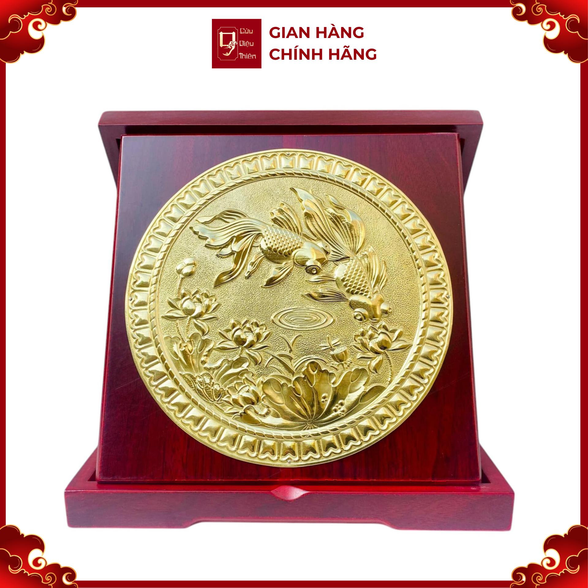 Tranh Đồng Cá Chép Hoa Sen _ Song Ngư Cát Hạnh ( Đường Kính 23cm ) - Cửu Diệu Thiên - TD036