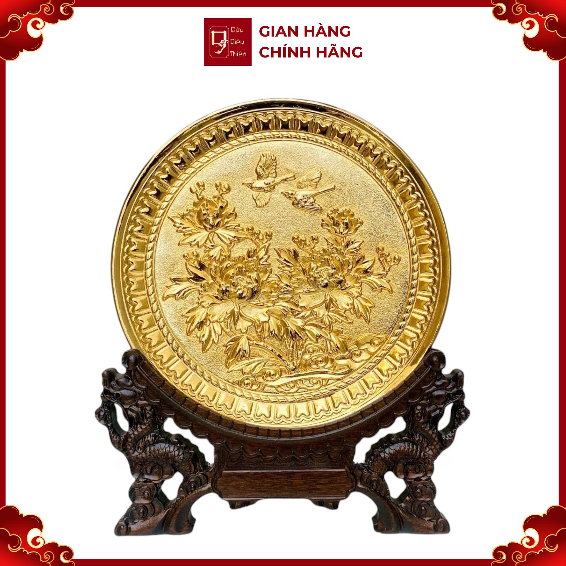 Tranh Đĩa Đồng Hoa Mẫu Đơn , Mạ Vàng 24K ( Đường Kính 20cm ) - Cửu Diệu Thiên - HV002