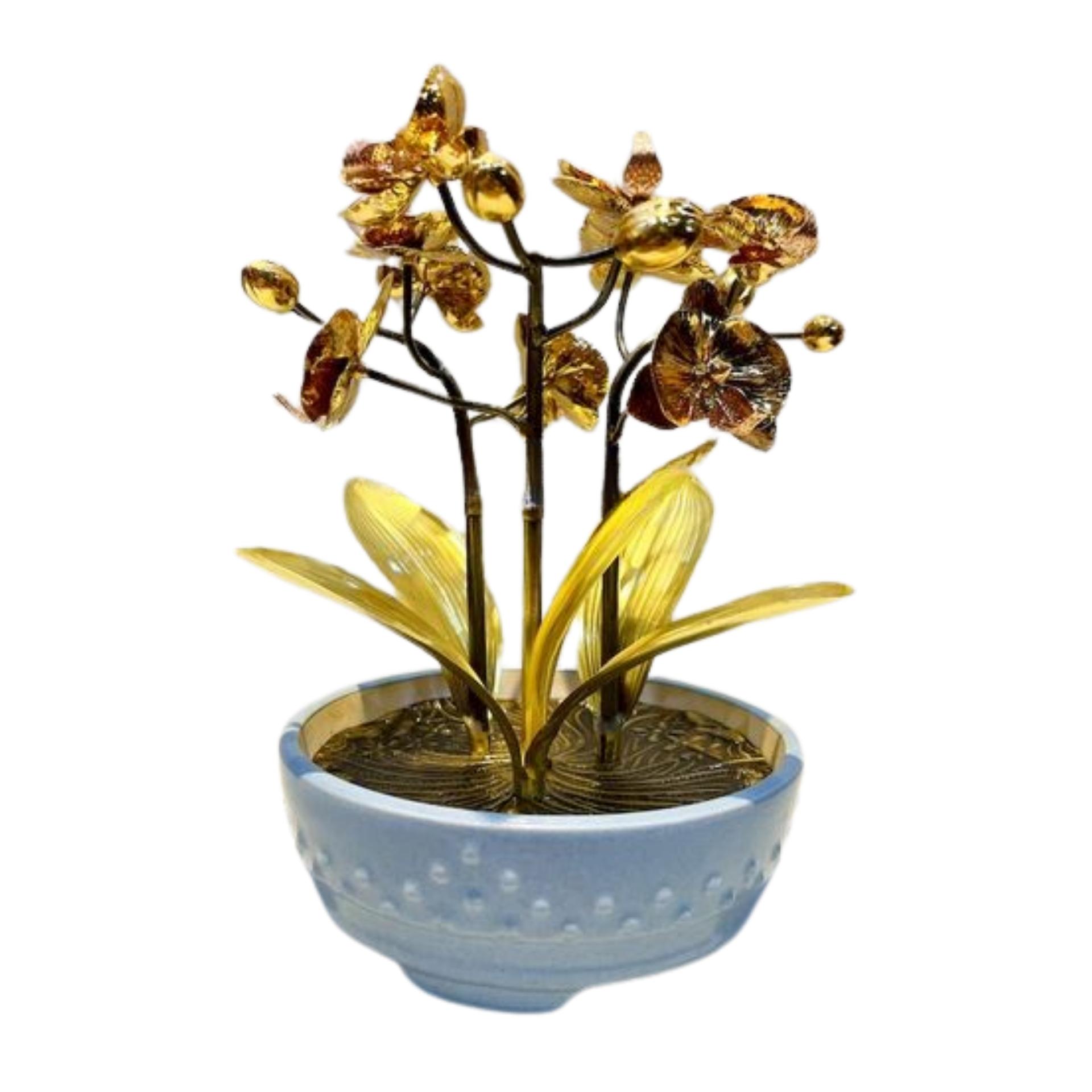 Hoa Lan Mạ Vàng 24k - Đồ Đồng Cao Cấp - Cửu Diệu Thiên - THN128