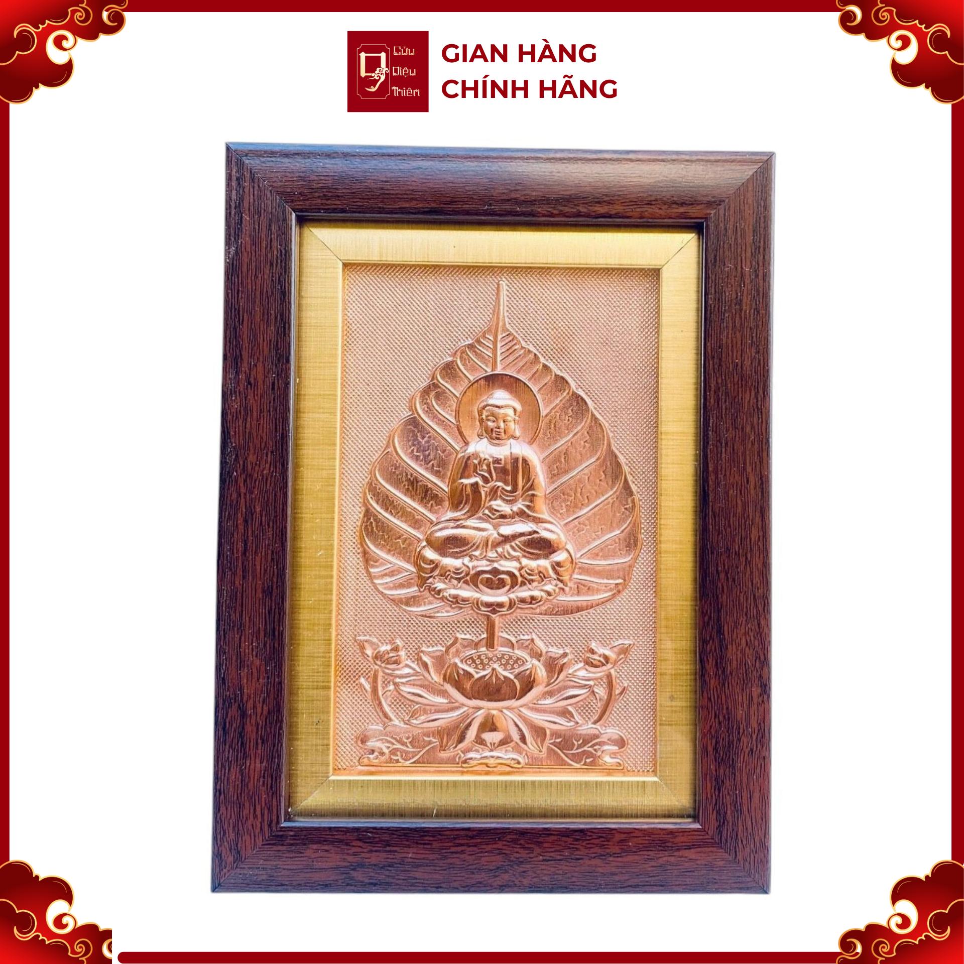 Tranh Đồng Đỏ Lá Bồ Đề Hình Tượng Phật ( 15x20cm ) - Cửu Diệu Thiên - BD012