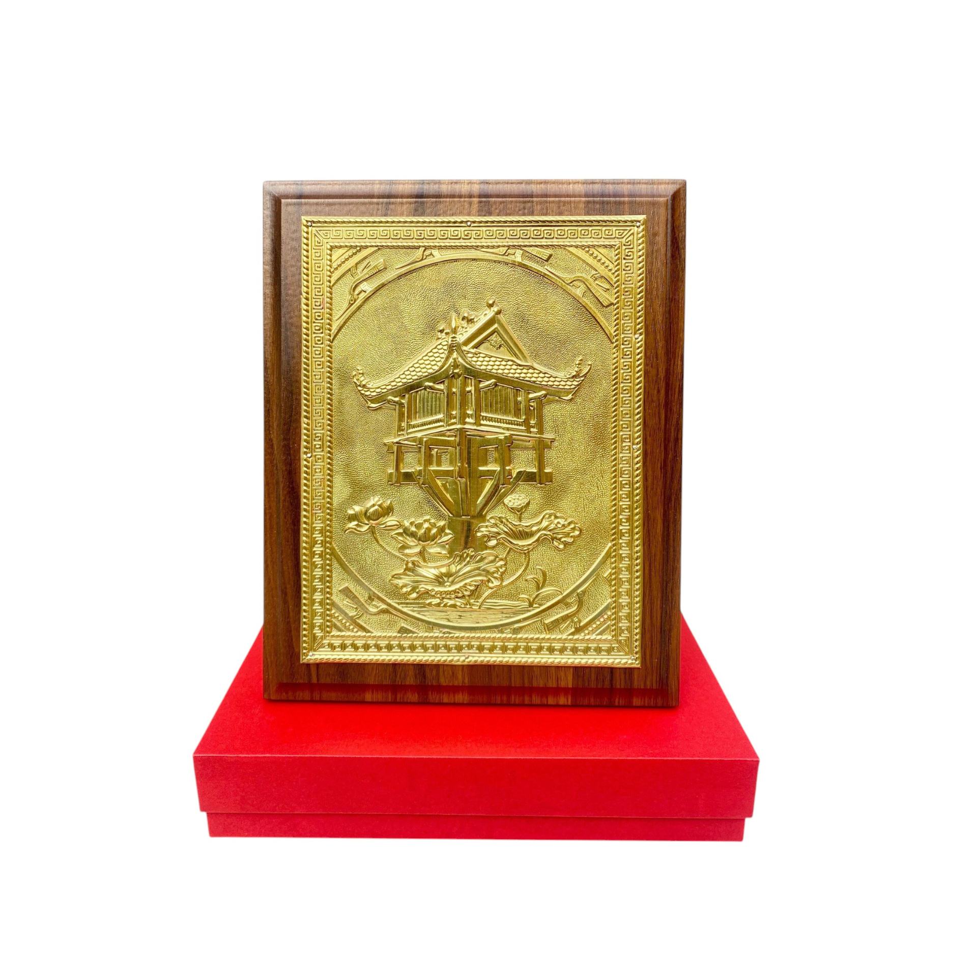 Tranh Đồng Chùa Một Cột - Đồng Đỏ, Giả Cổ ( 20x25cm ) - Cửu Diệu Thiên - MC021