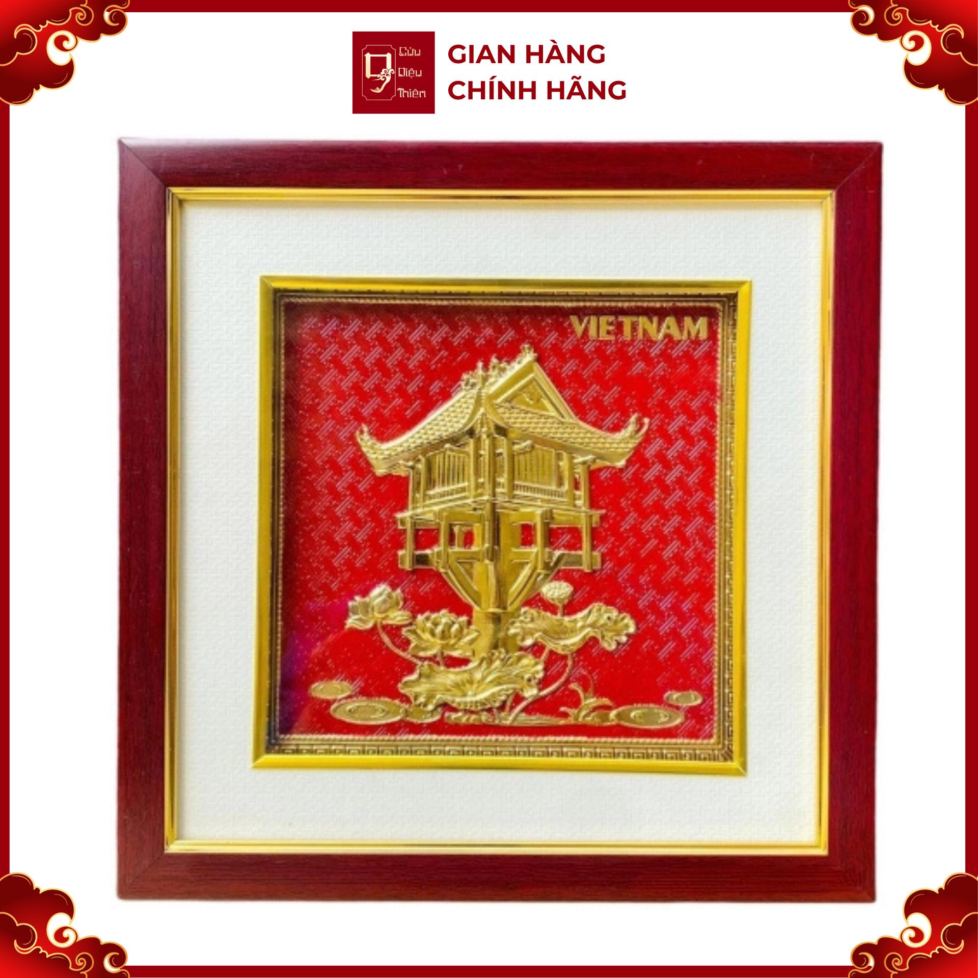 Tranh Đồng Chùa Một Cột - Đồng Đỏ , Giả Cổ ( 26x26cm ) - Cửu Diệu Thiên - MC003