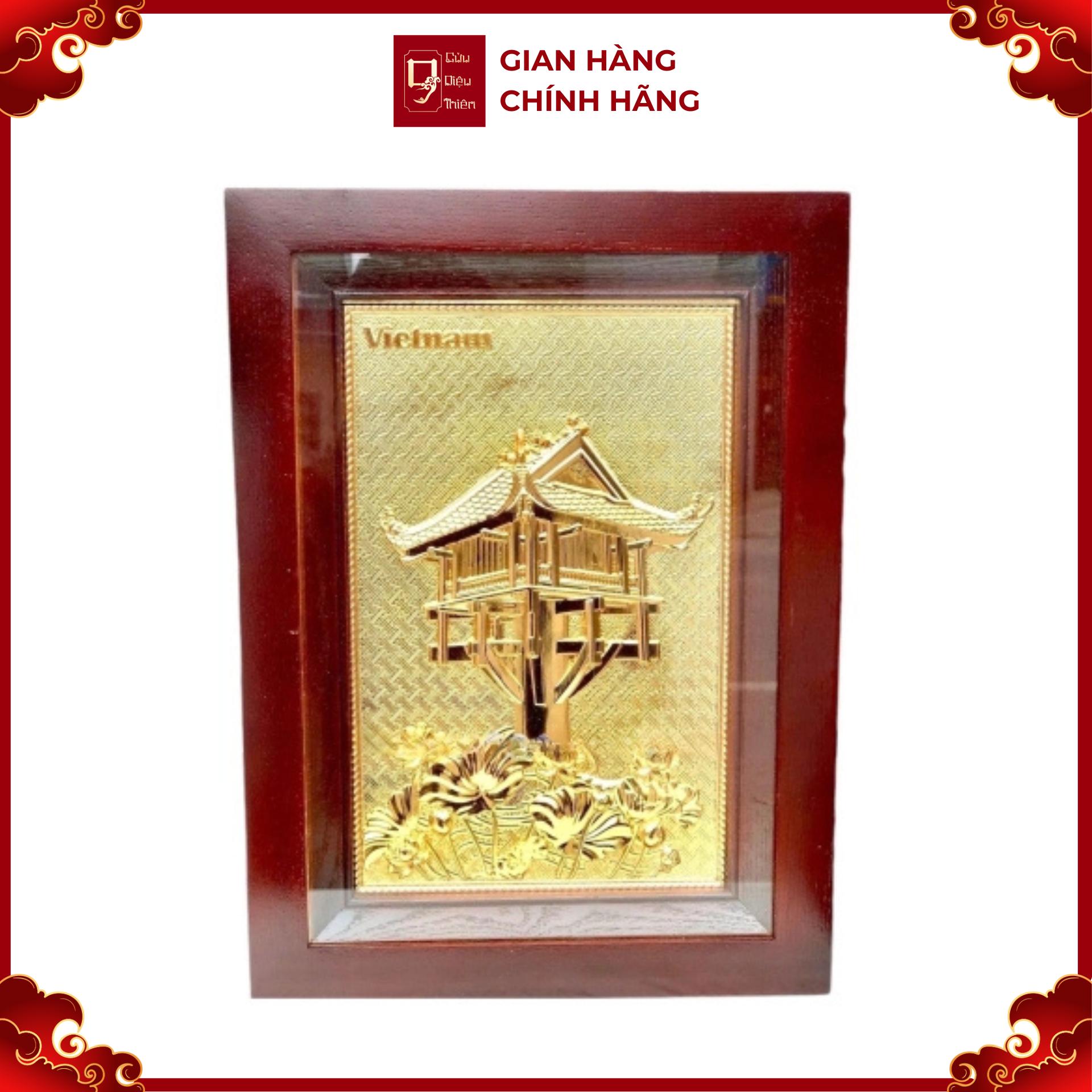 Tranh Đồng Chùa Một Cột - Đồng Đỏ , Giả Cổ , Mạ Vàng 24K ( 28x38cm ) - Cửu Diệu Thiên - MC007
