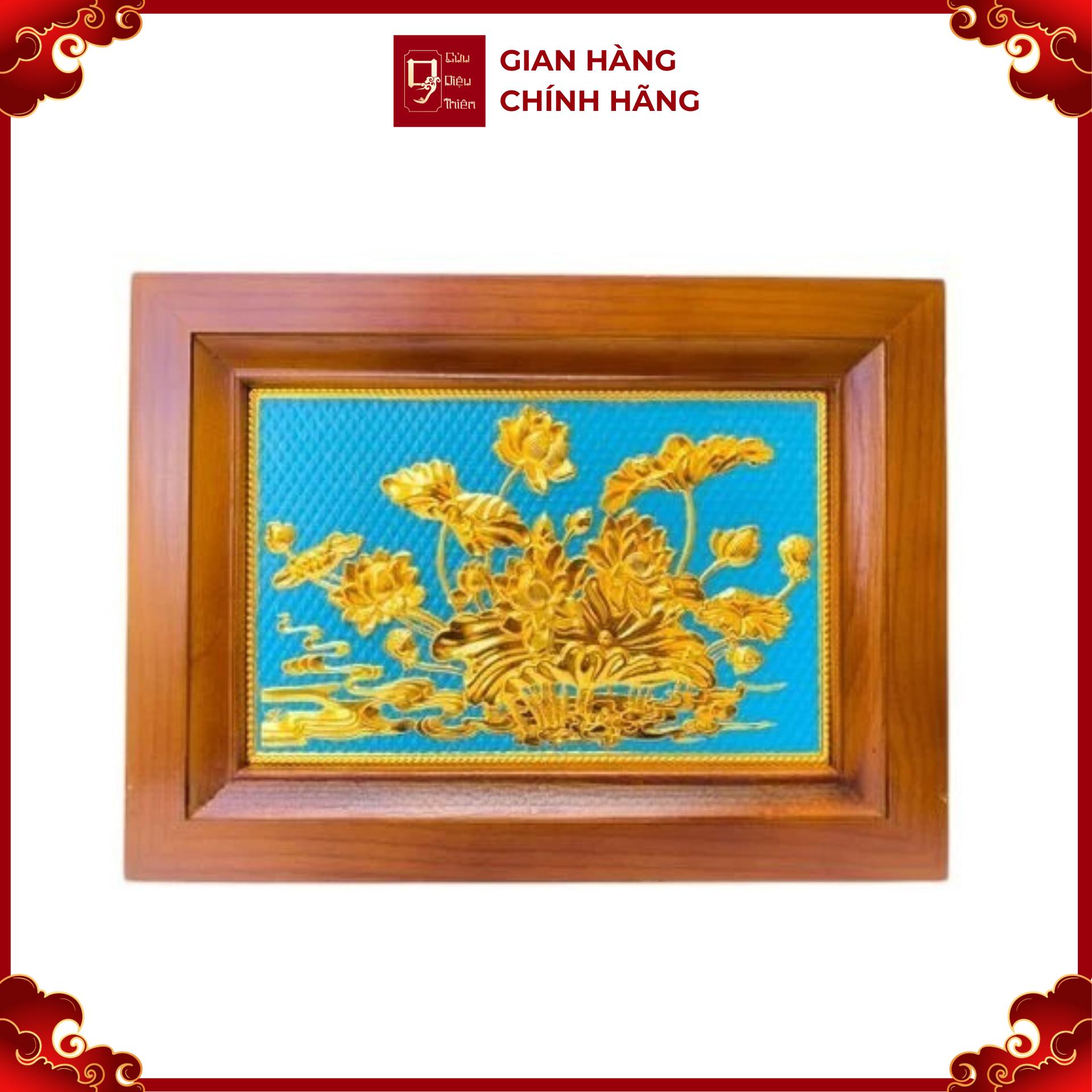 Tranh Đồng Hoa Sen , Dát Vàng ( 28x38cm ) - Cửu Diệu Thiên - SH027