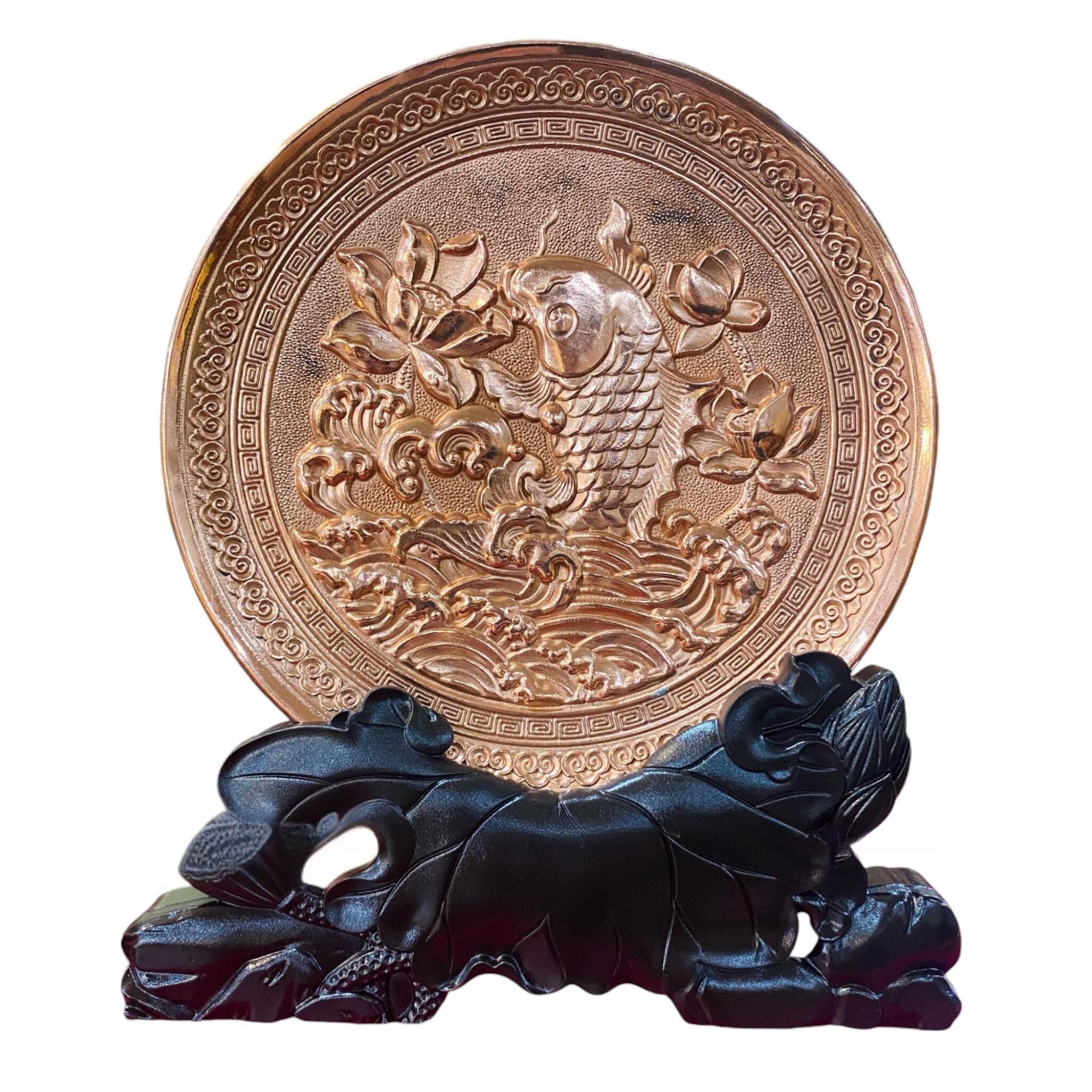 Tranh Đồng Đĩa Cá chép Hoa Sen ( Đường Kính 19cm ) - Cửu Diệu Thiên - CH002