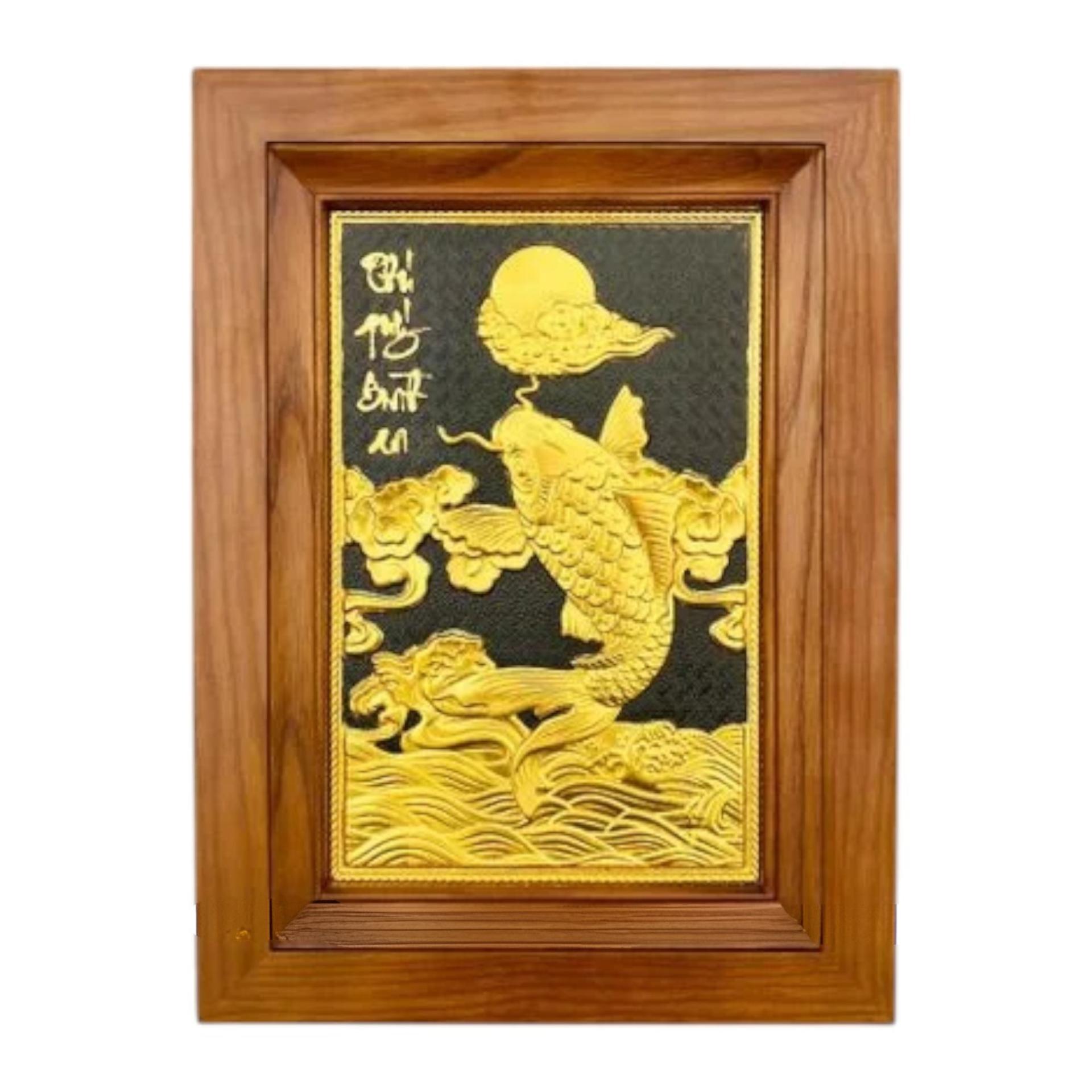 Tranh Đồng Cá Chép Vượt Vũ Môn Quan , Mạ Vàng 24K ( 28x38cm ) - Cửu Diệu Thiên - THN340