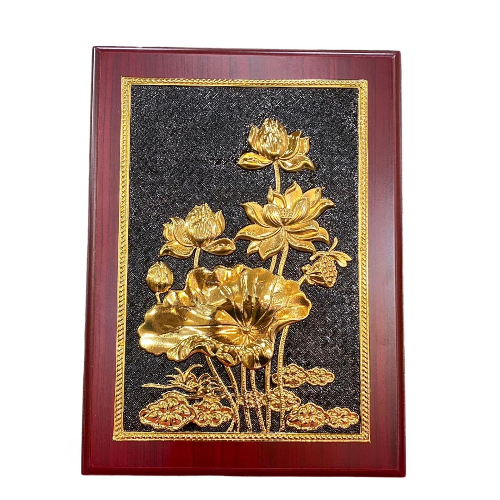 Tranh Đồng Hoa Sen Mạ Vàng 24k ( 32x23cm ) - Cửu Diệu Thiên  - ĐH002