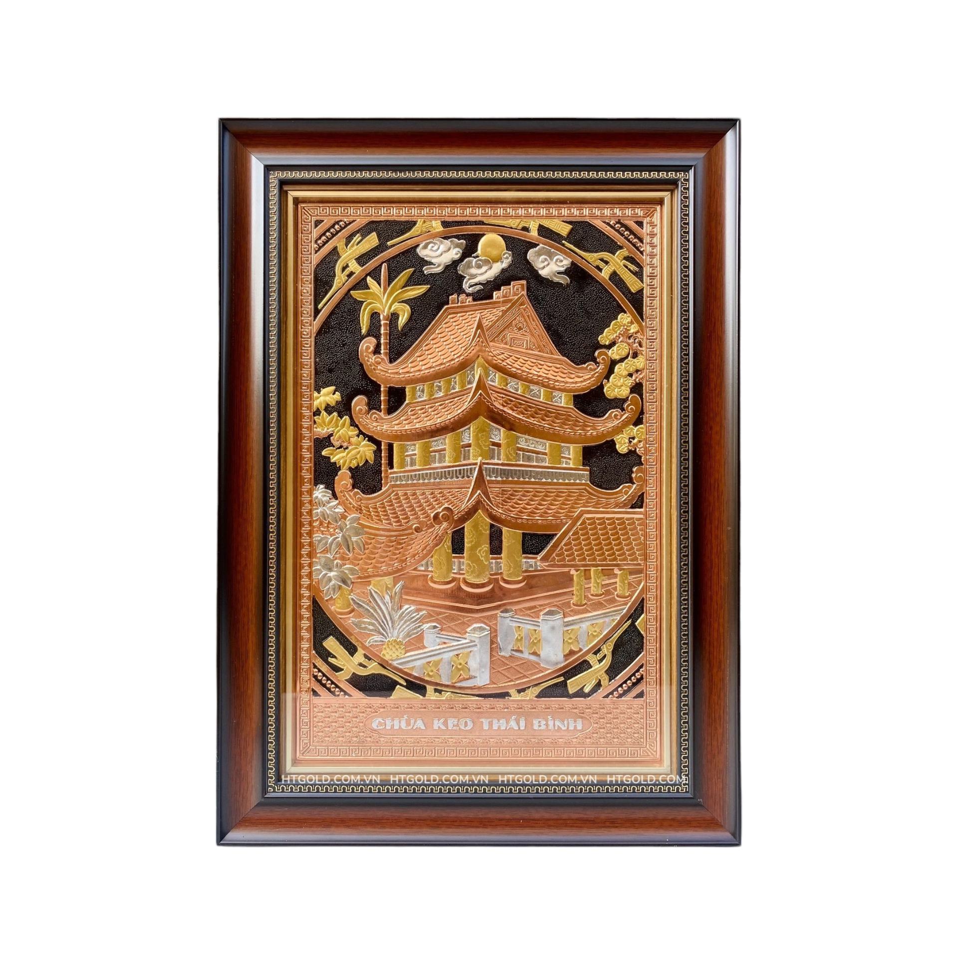 Tranh Đồng Chùa Keo - Đồng Đỏ, Dát Điểm Vàng Bạc (38x54cm) - Cửu Diệu Thiên - CK004