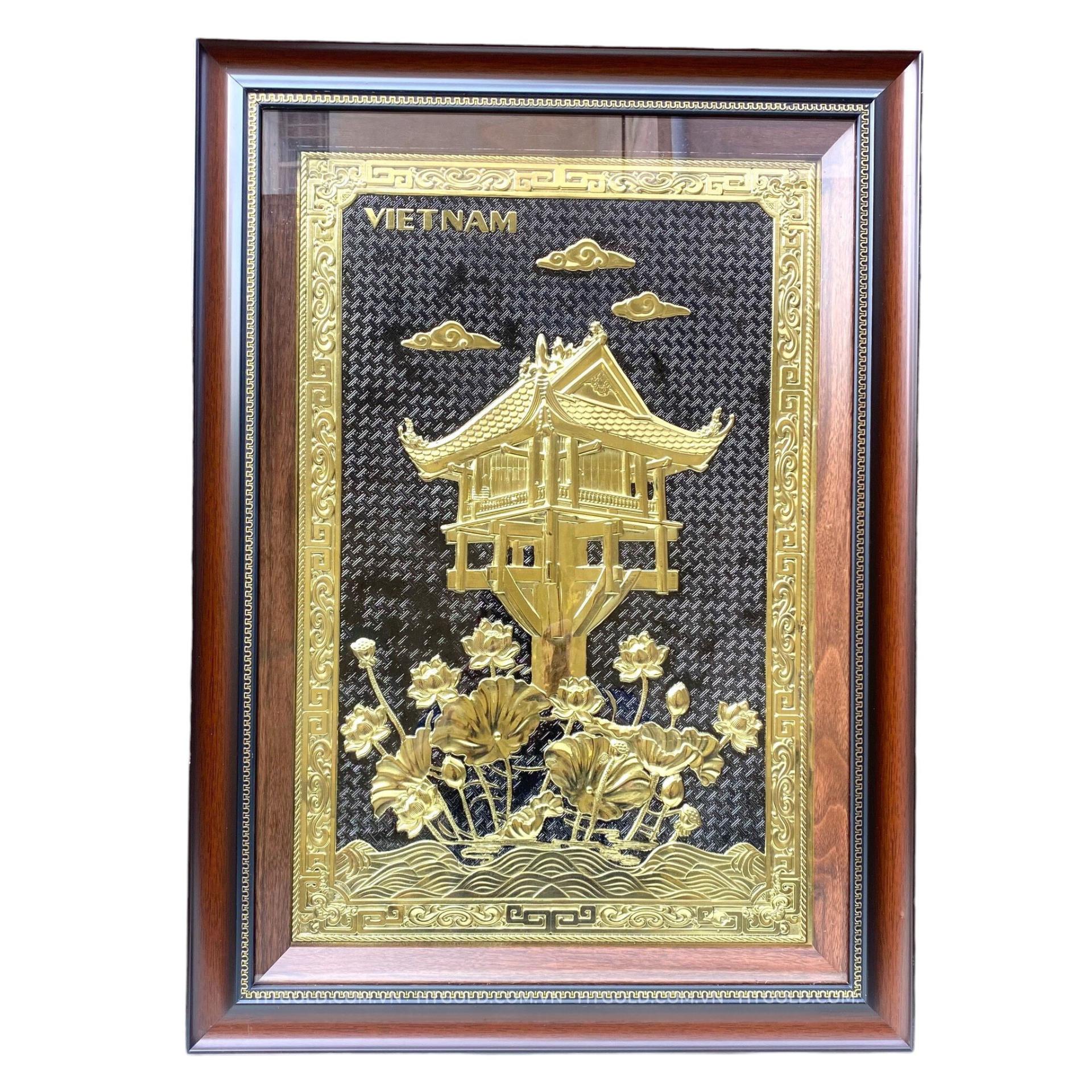 Tranh Đồng Chùa Một Cột - Đồng Đỏ , Giả Cổ ( 50x70cm ) - Cửu Diệu Thiên - MC0014