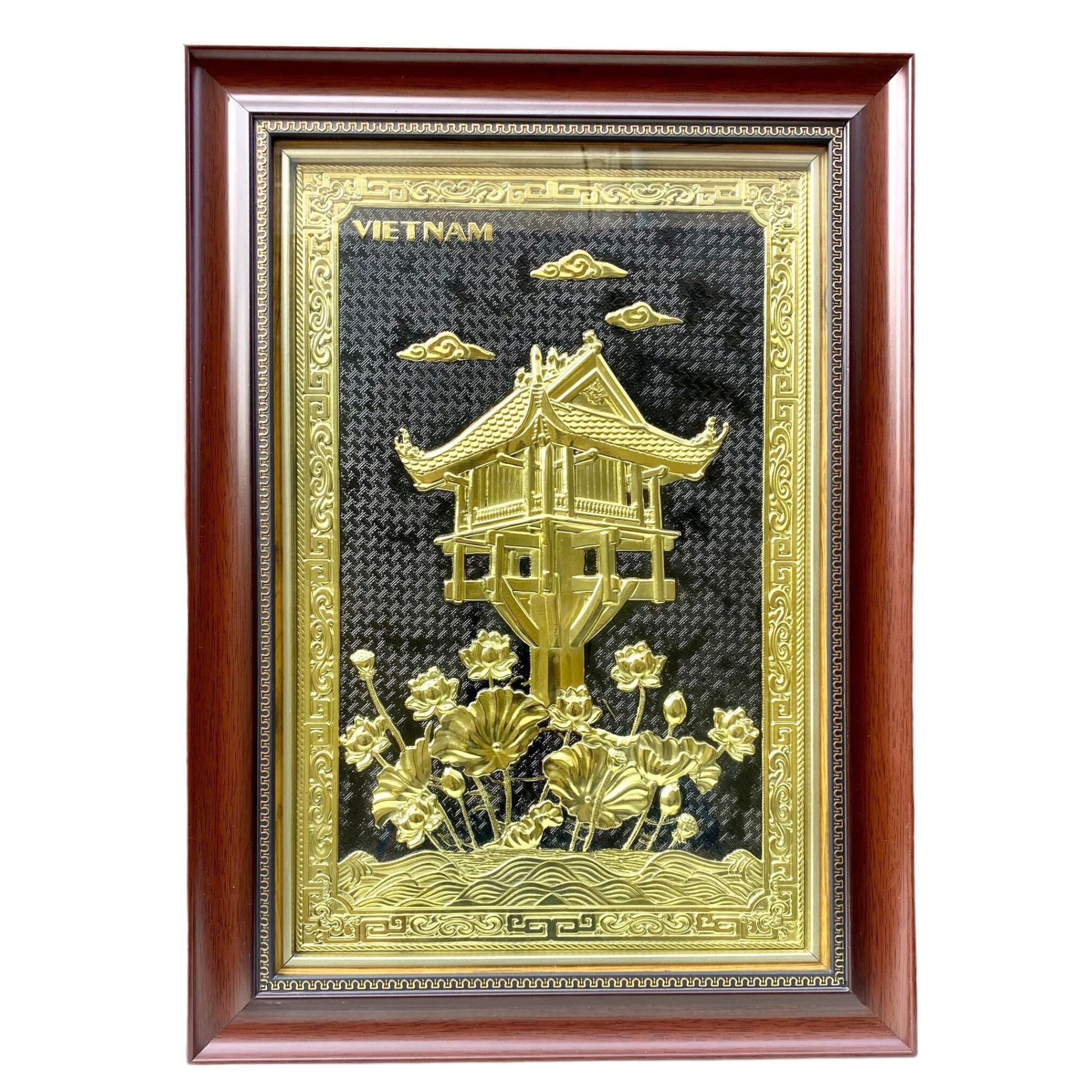 Tranh Đồng Chùa Một Cột - Đồng Đỏ , Giả Cổ ( 40x55cm ) - Cửu Diệu Thiên - MC006