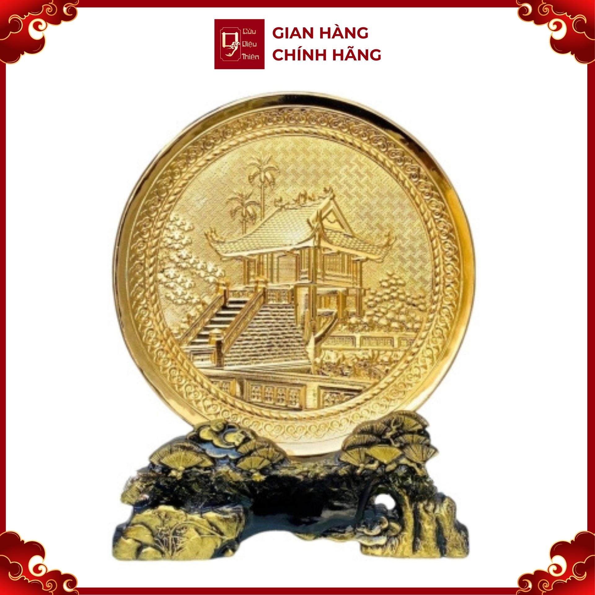 Trang Đĩa Chùa Một Cột Bằng Đồng Mạ Vàng 24k ( Đường Kính 19cm ) - Cửu Diệu Thiên - TD005