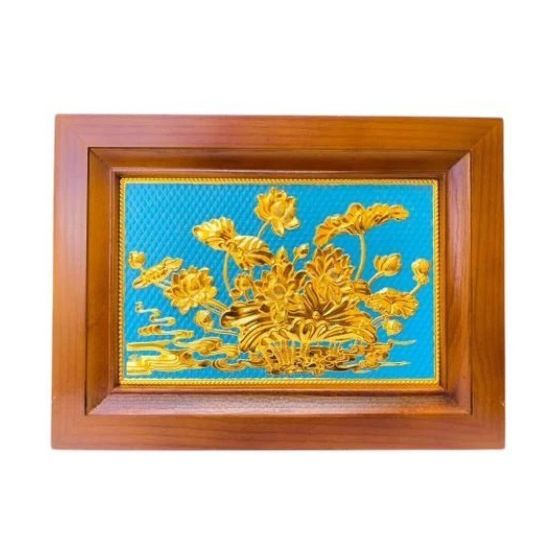 Tranh Đồng Hoa Sen , Dát Vàng ( 28x38cm ) - Cửu Diệu Thiên - SH027