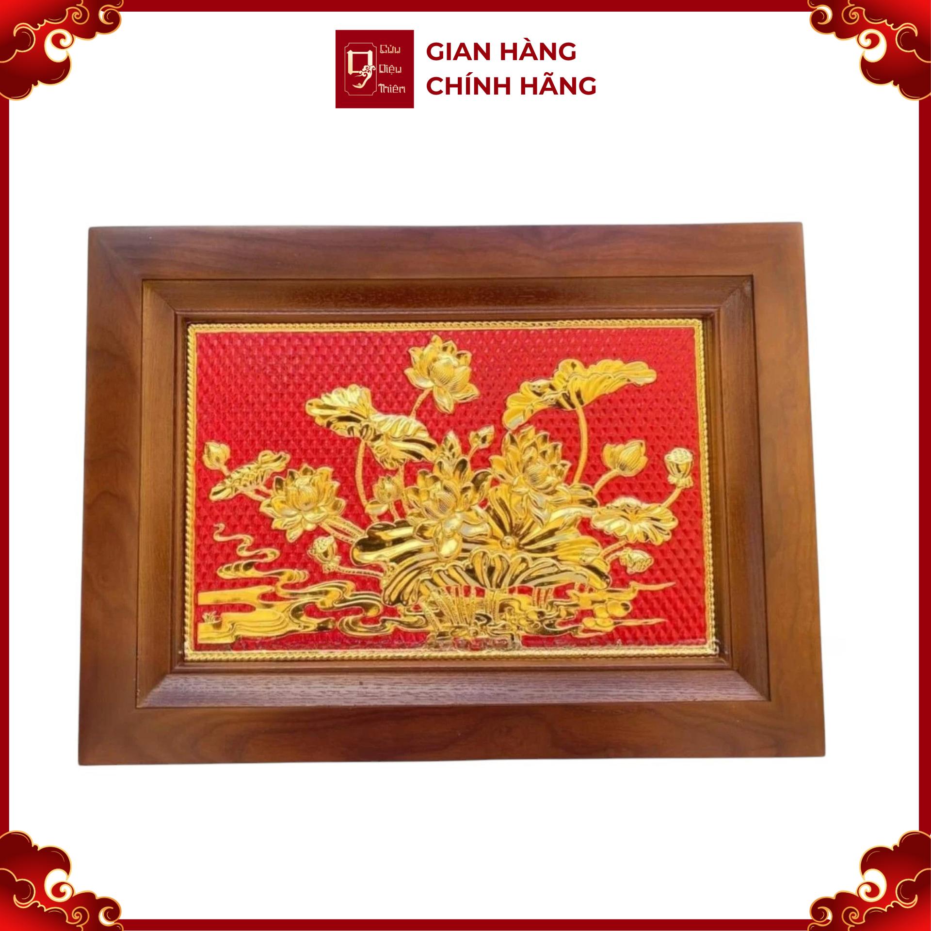 Tranh Đồng Hoa Sen , Dát Vàng ( 28x38cm ) - Cửu Diệu Thiên - SH026