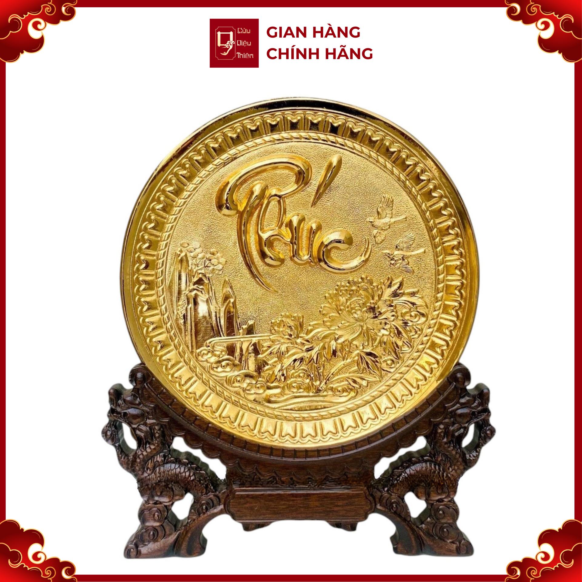 Tranh Đĩa Đồng Chữ Phúc , Mạ Vàng 24K ( Đường Kính 19cm ) - Cửu Diệu Thiên - ĐC002
