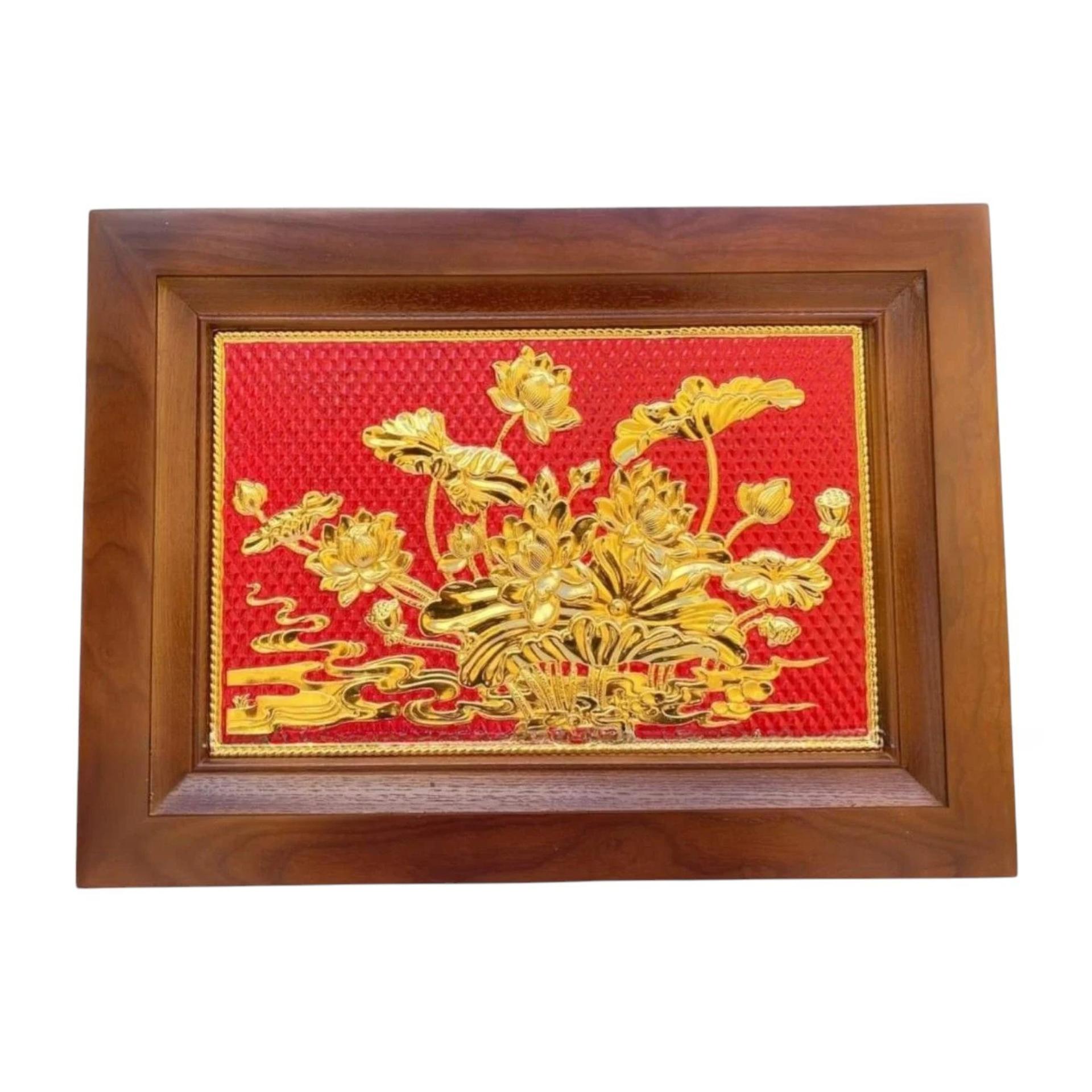Tranh Đồng Hoa Sen , Dát Vàng ( 28x38cm ) - Cửu Diệu Thiên - SH026