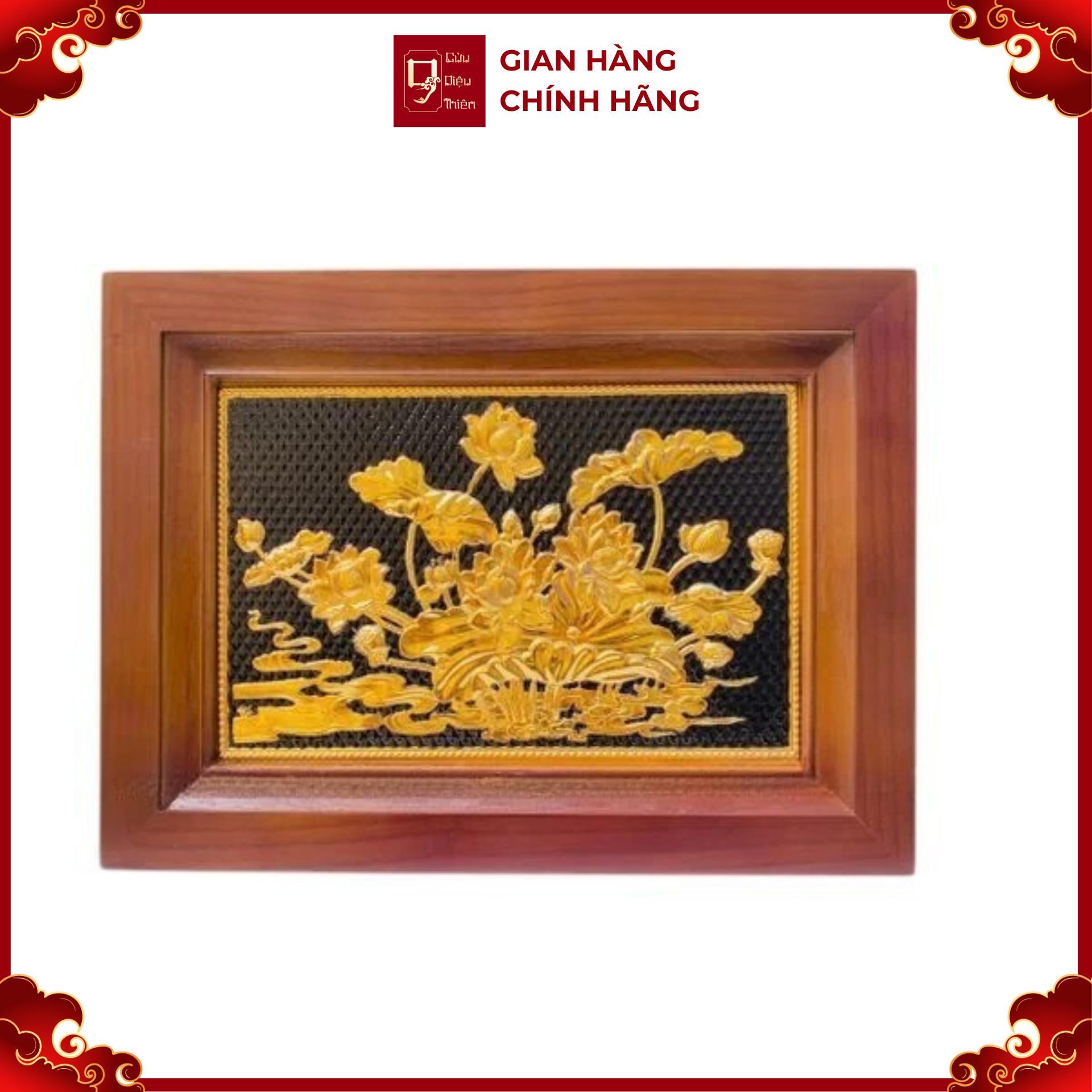 Tranh Đồng Hoa Sen , Dát Vàng ( 28x38cm ) - Cửu Diệu Thiên - SH022
