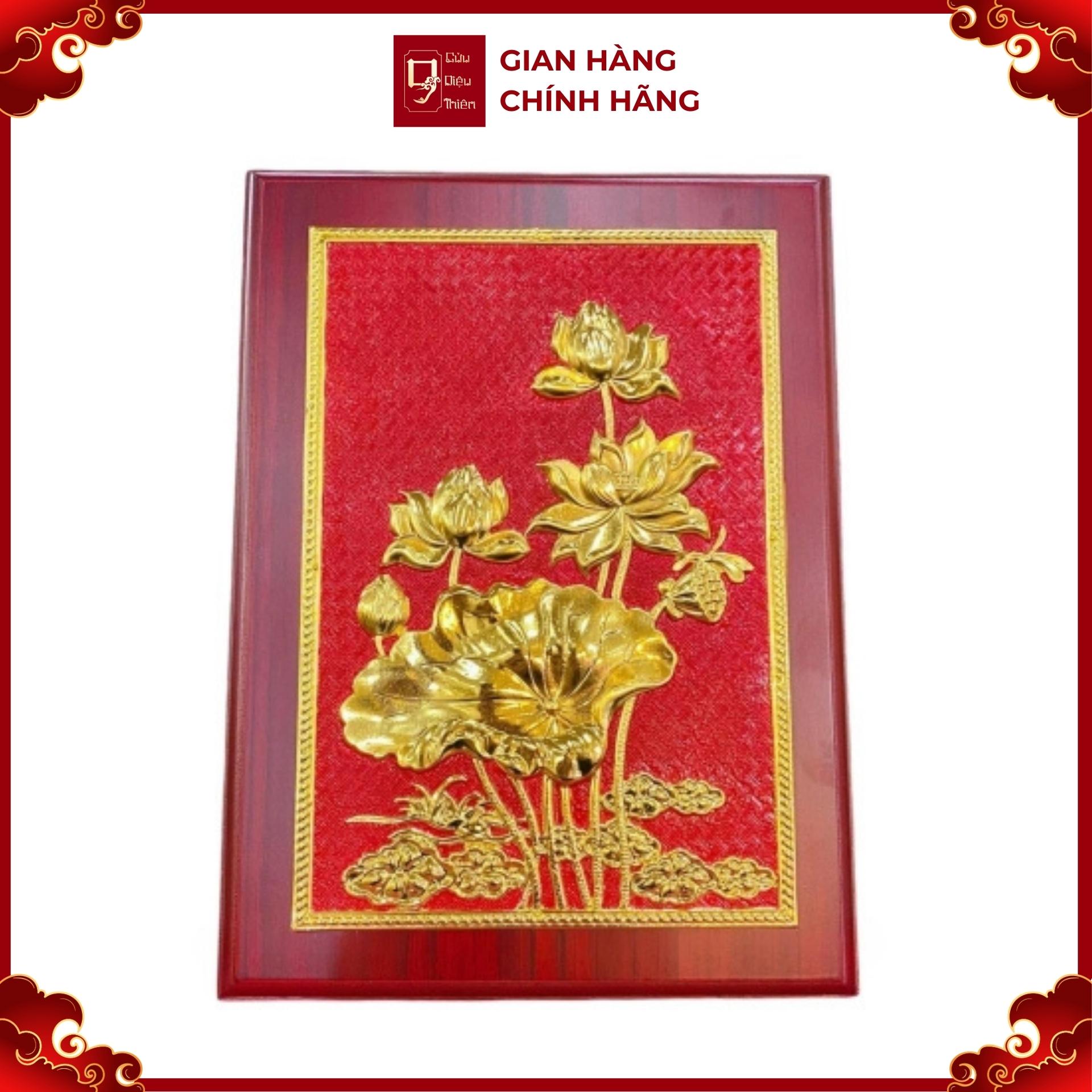Tranh Đồng Hoa Sen Mạ Vàng 24k ( 32x23cm ) - Cửu Diệu Thiên  - ĐH001
