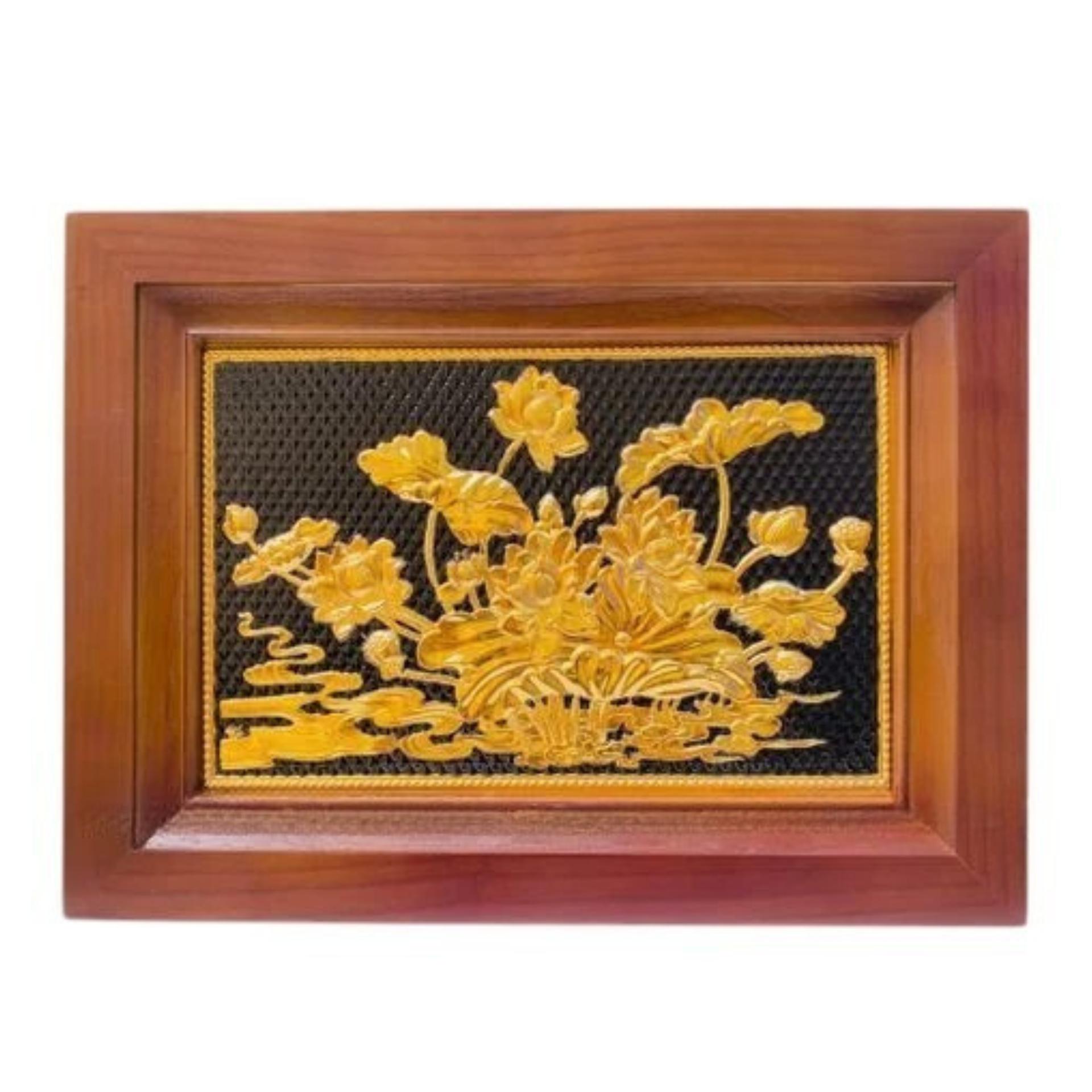Tranh Đồng Hoa Sen , Dát Vàng ( 28x38cm ) - Cửu Diệu Thiên - SH022