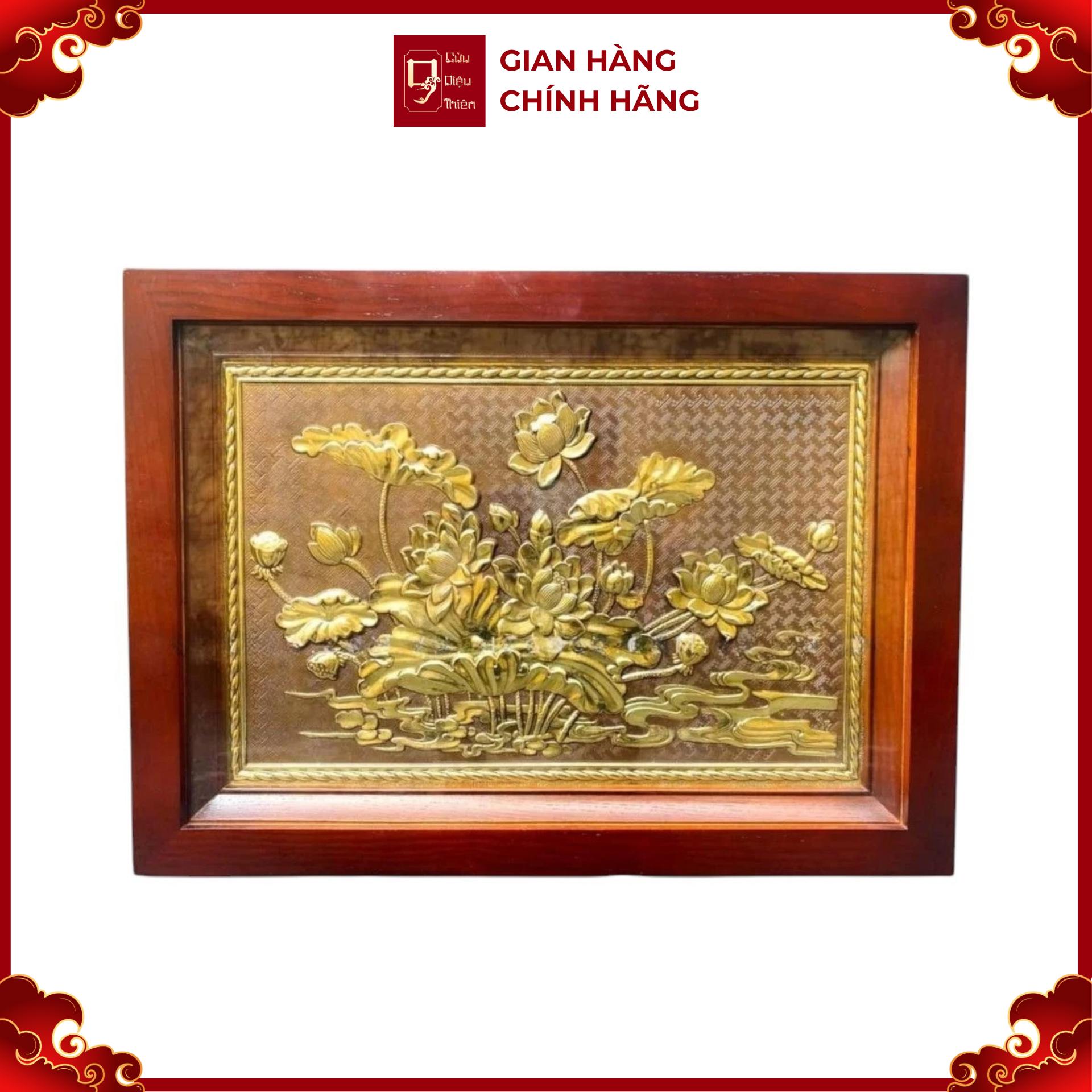 Tranh Đồng Hoa Sen , Giả Cổ ( 28x38cm ) - Cửu Diệu Thiên - SH023
