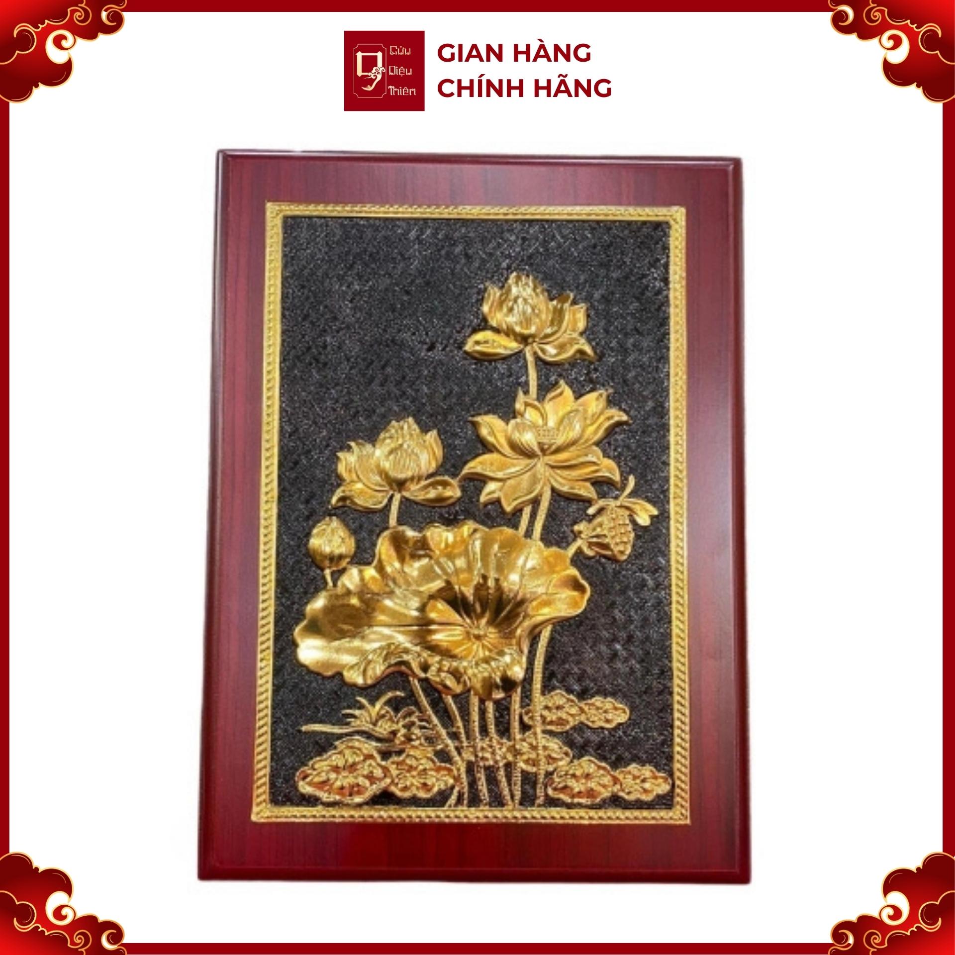 Tranh Đồng Hoa Sen Mạ Vàng 24k ( 32x23cm ) - Cửu Diệu Thiên  - ĐH002