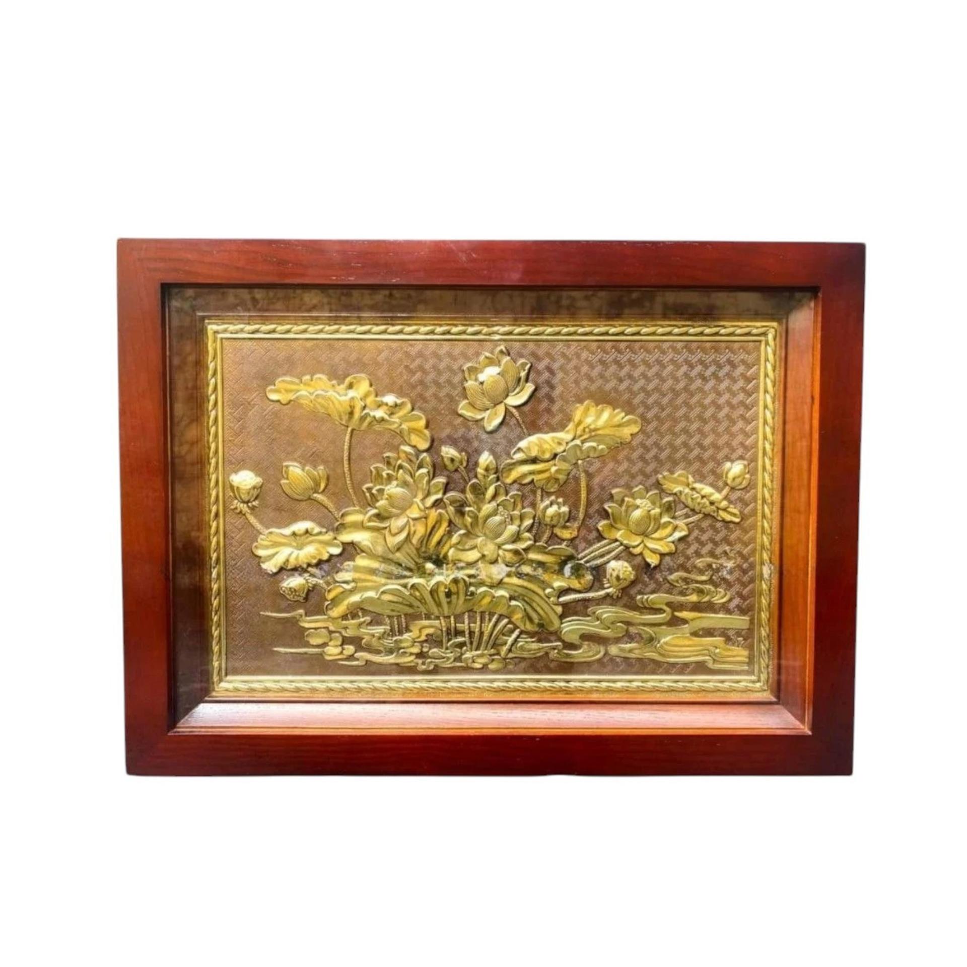 Tranh Đồng Hoa Sen , Giả Cổ ( 28x38cm ) - Cửu Diệu Thiên - SH023