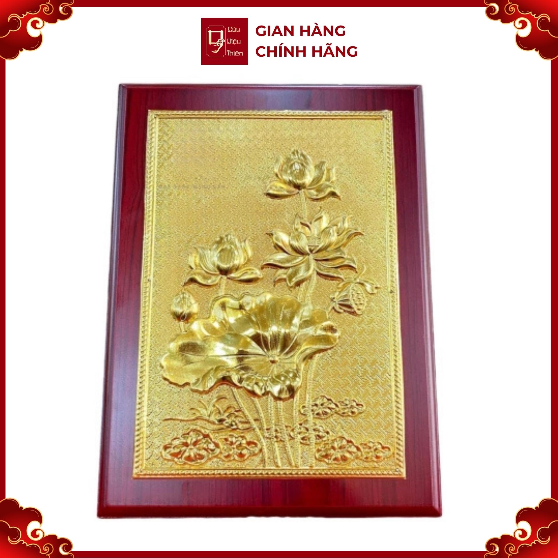 Tranh Đồng Hoa Sen Mạ Vàng 24k ( 32x23cm ) - Cửu Diệu Thiên  - ĐH005